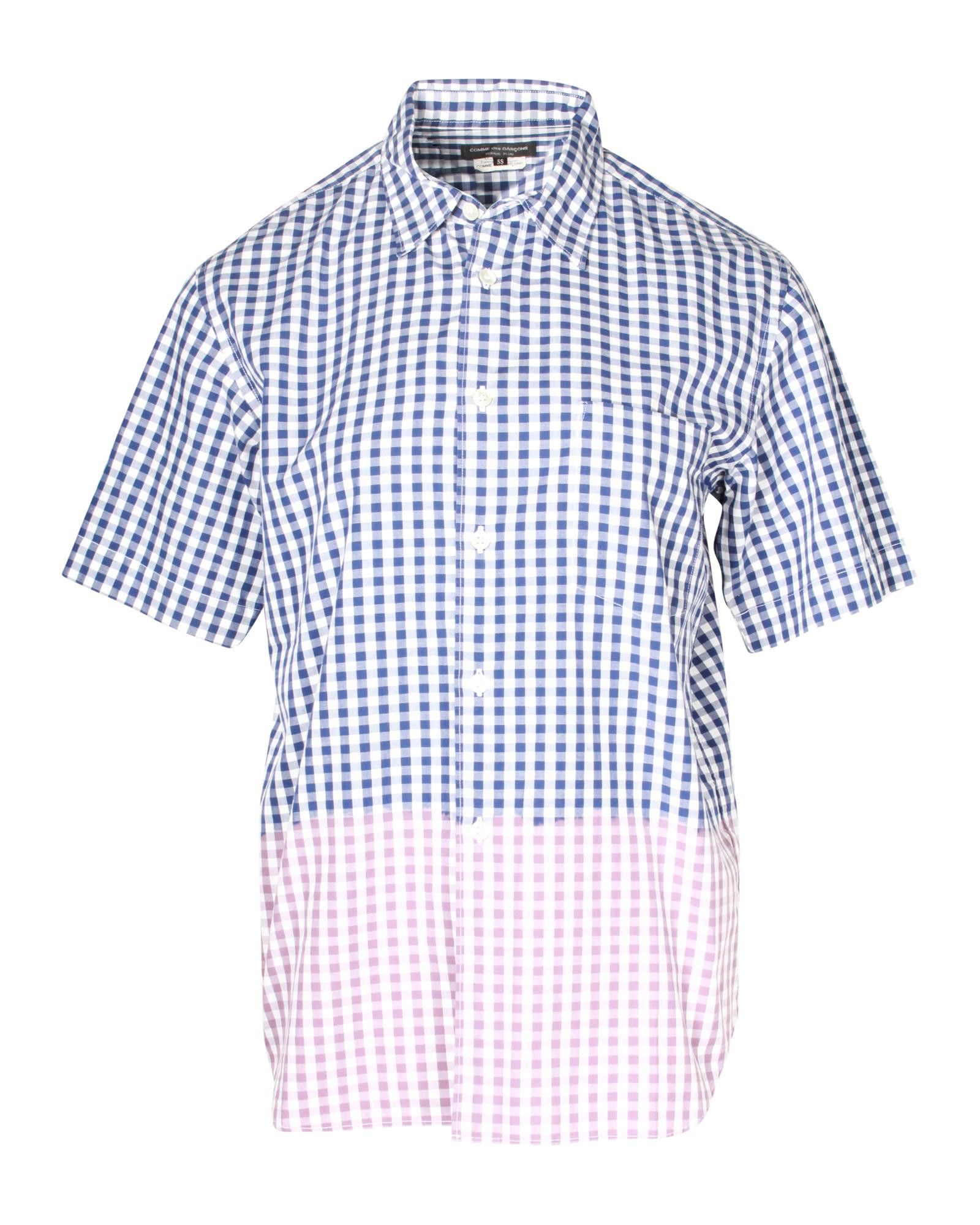 image of Comme Des Garcons Blue Checkered Short Sleeve Shirt In High-Quality Cotton Fabric (Size Small)