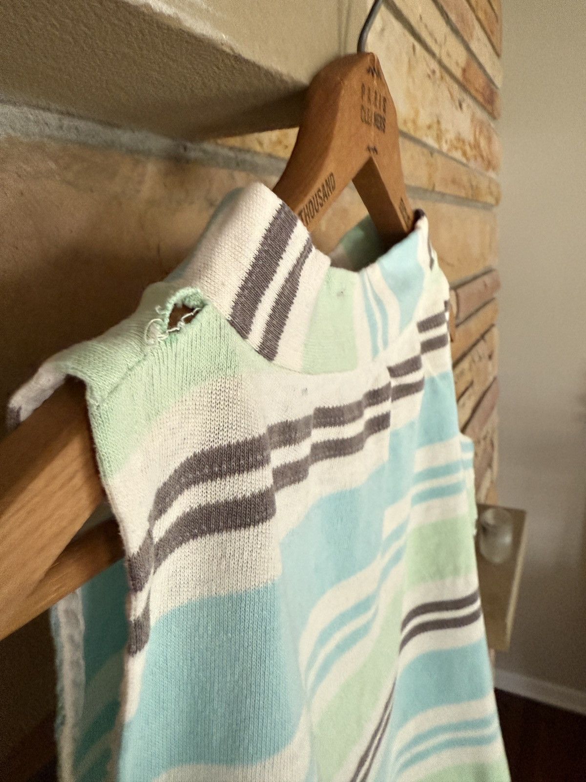Vintage Vintage 70s Striped Cropped Woven Knit Tee Size L / US 10 / IT 46 - 5 Thumbnail