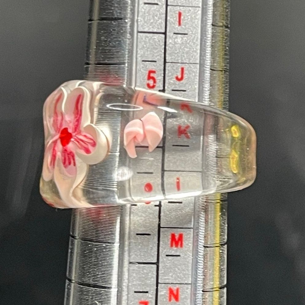 Other Reverse Carved Lucite Ring Pink Flower Statement MCM 6 Size ONE SIZE - 7 Thumbnail