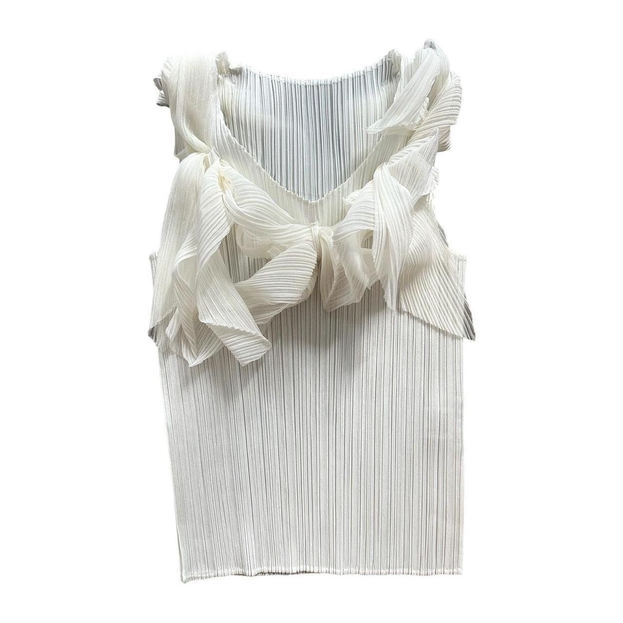 image of Pleats Please Issey Miyake Ruffled Blouse in White, Women's