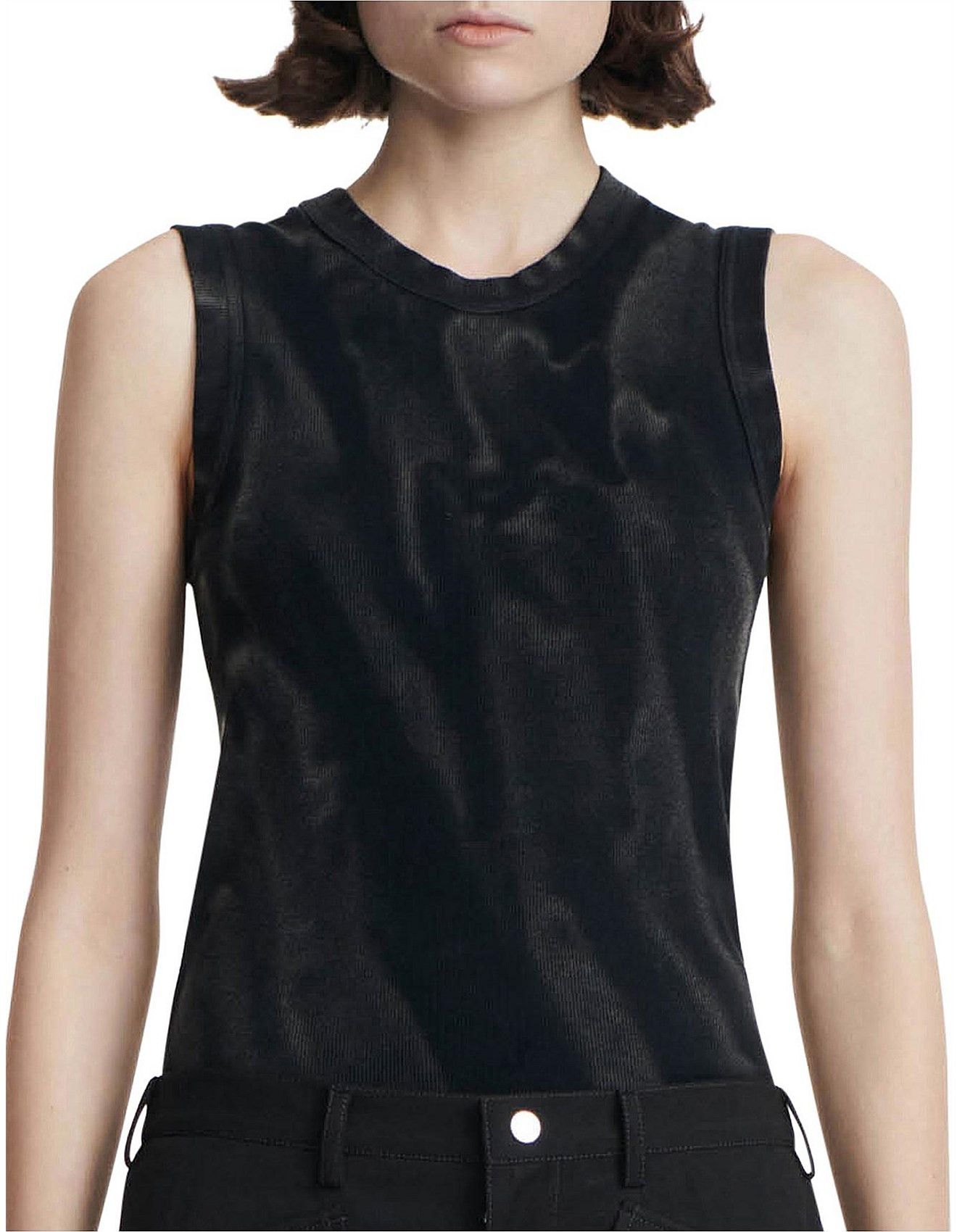 image of Dion Lee Top Tank Singlet Large Sunpeak Rib Crinkle Black Xs, Women's