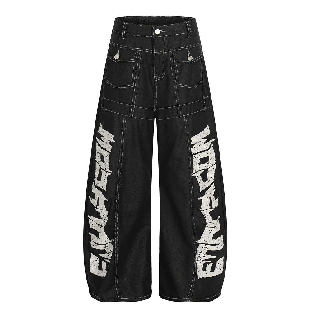 Jean Men's wide-leg letter print curved work jeans Size US 32 / EU 48 - 1 Thumbnail