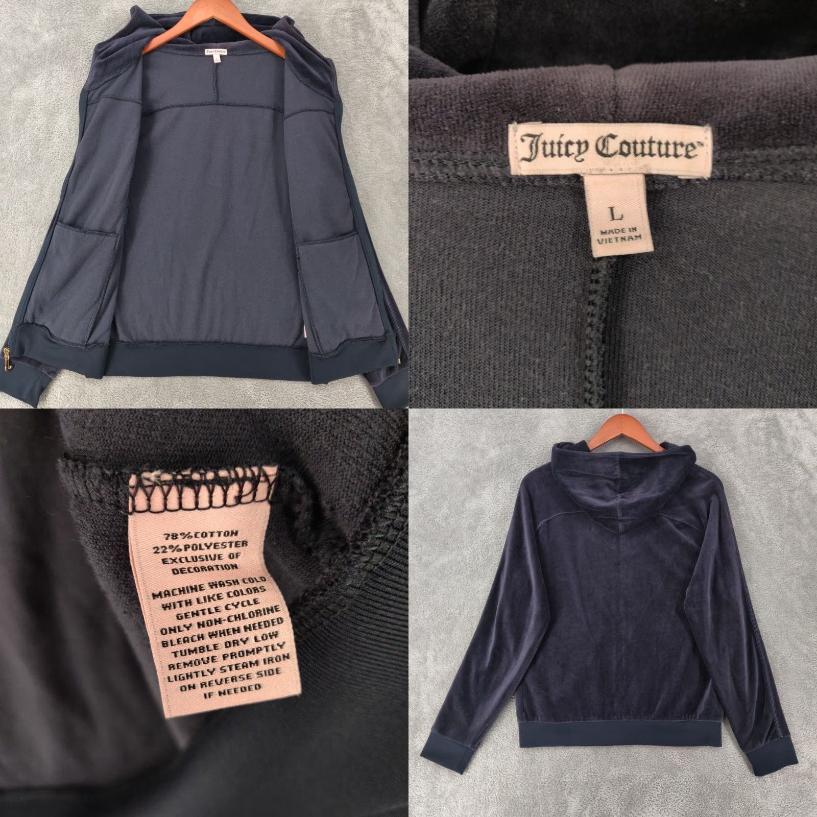 Juicy Couture VINTAGE Juicy Couture Velour Hoodie Jacket Womens L Blue Full Zip Rhinestones Size L / US 10 / IT 46 - 8 Thumbnail