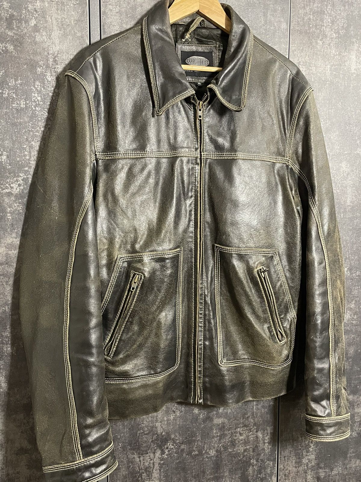 Leather Vintage 90s Faded Washed Leather Jacket Size US L / EU 52-54 / 3 - 8 Thumbnail