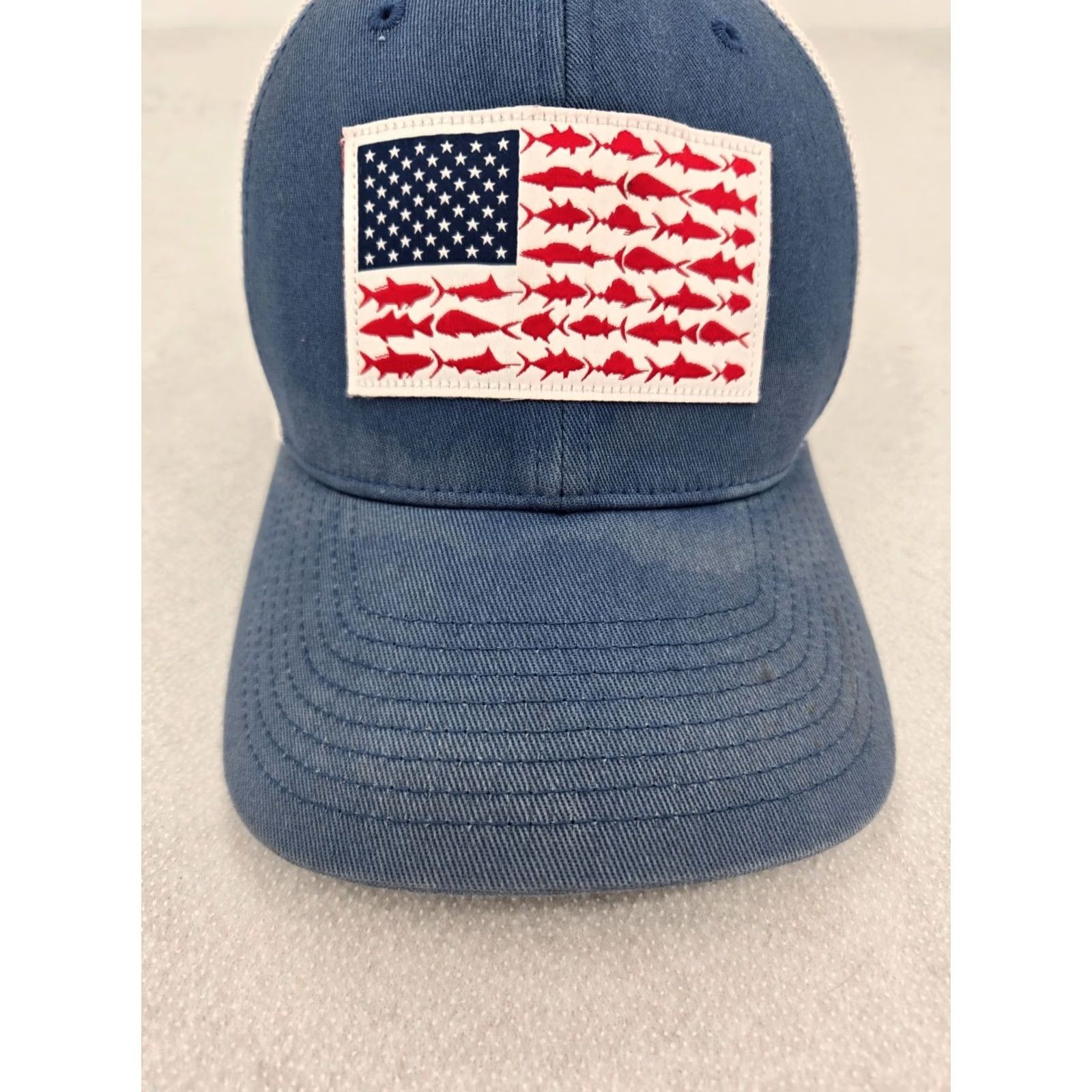Vintage Columbia Hat Cap L/XL Blue Red Fitted Flexfit PFG Fishing USA Flag Outdoors Mens Size ONE SIZE - 2 Thumbnail