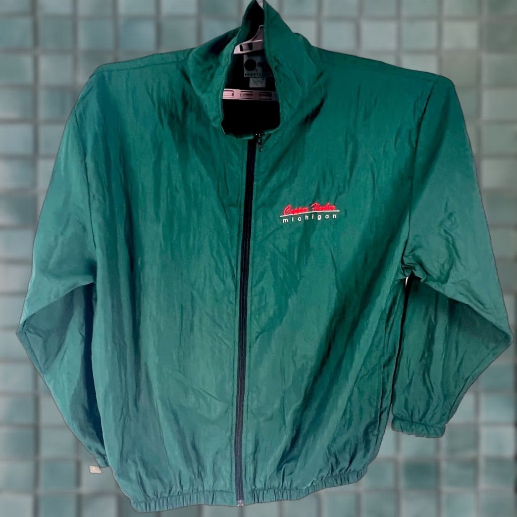 Vintage Ocean East Windbreaker Jacket Mens XL Green - 100% Nylon, Solid, Zip, Full Zip, Pockets, Stand-Up Collar, Casual Travel, Outdoor Theme, USA Made Size US XL / EU 56 / 4 - 1 Thumbnail