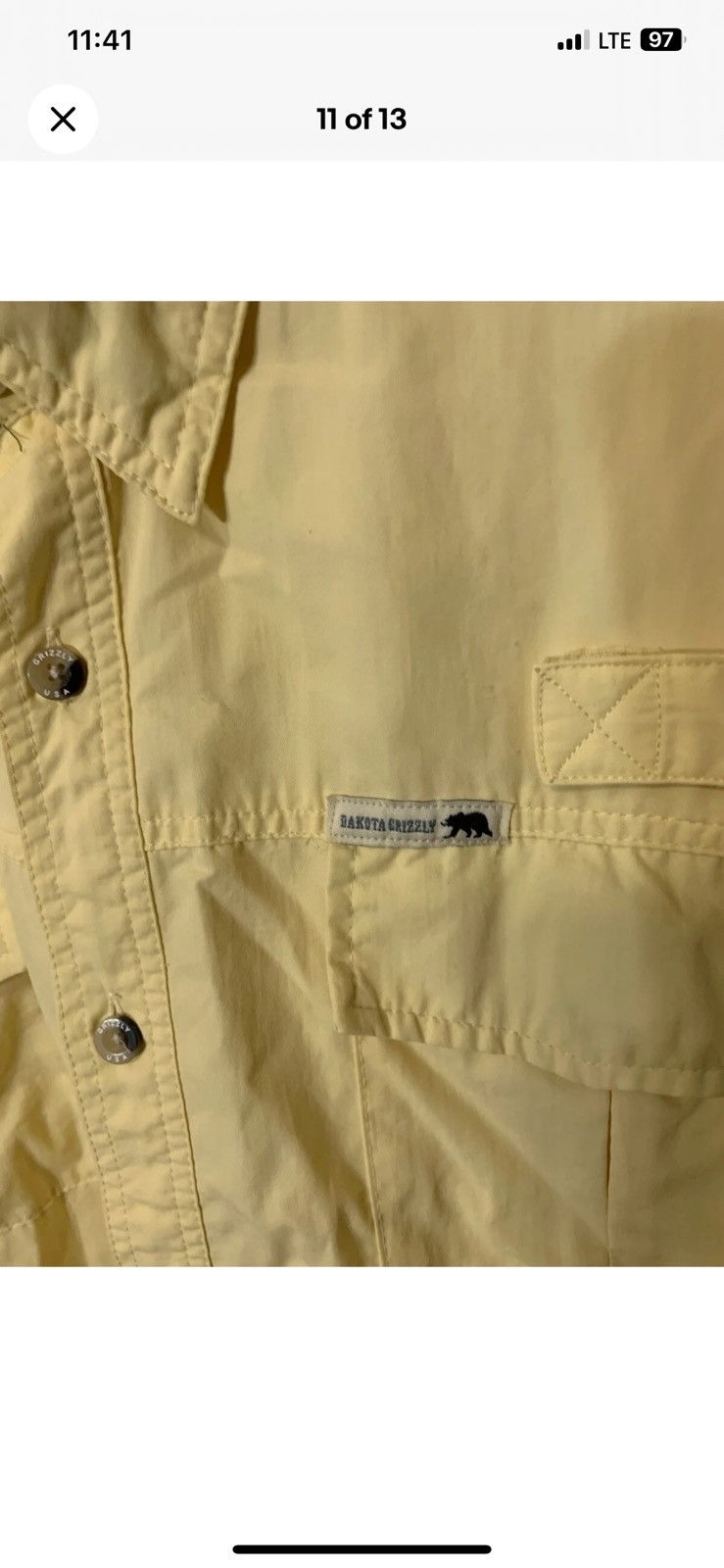 Dakota Grizzly Dakota Grizzly Mens Sz XL Button Shirt Yellow Zip Pockets Size US XL / EU 56 / 4 - 6 Thumbnail