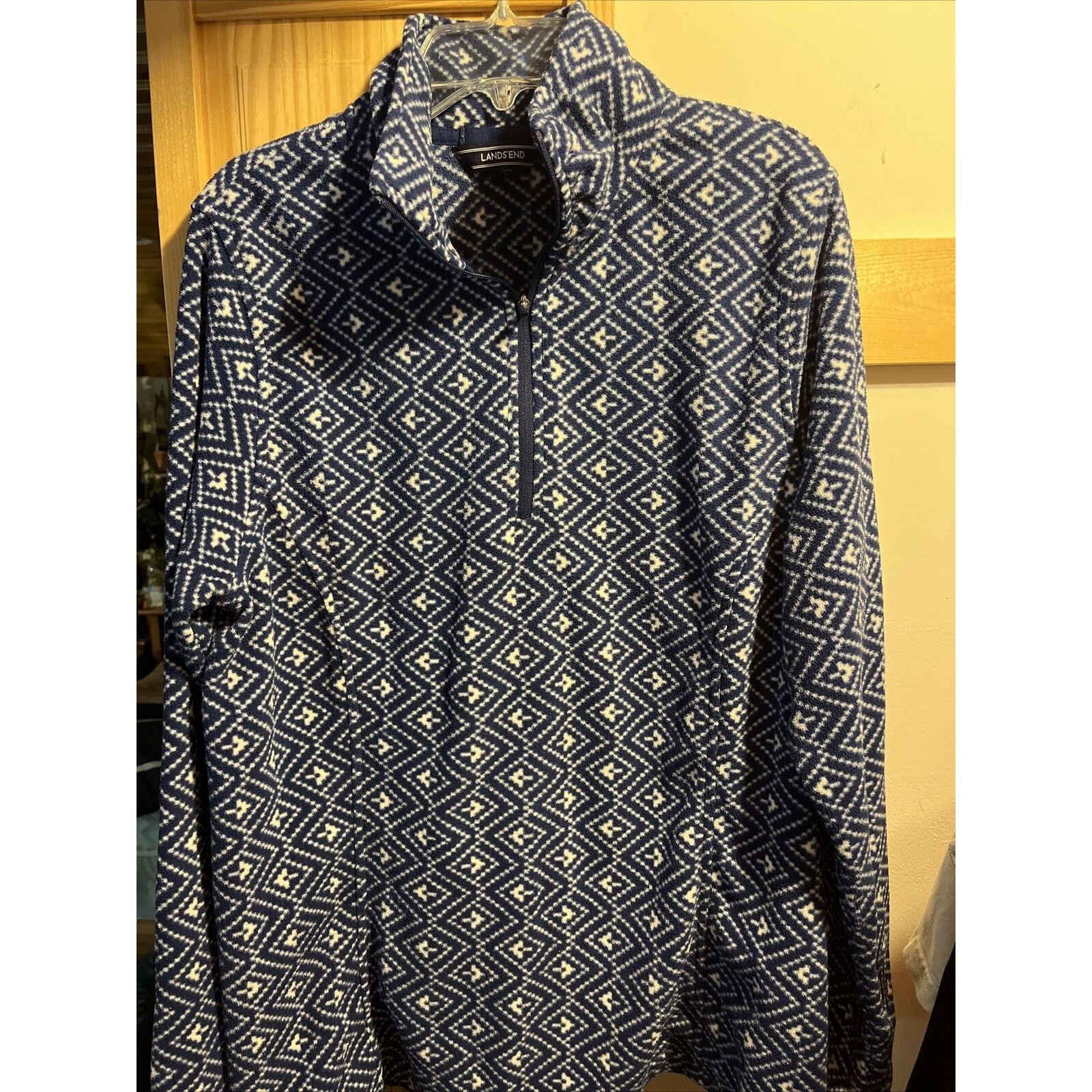 Lands' End Lands End Women M 10-12 Blue Geometric Fleece 1/4 Zip Jacket Size M / US 6-8 / IT 42-44 - 3 Thumbnail