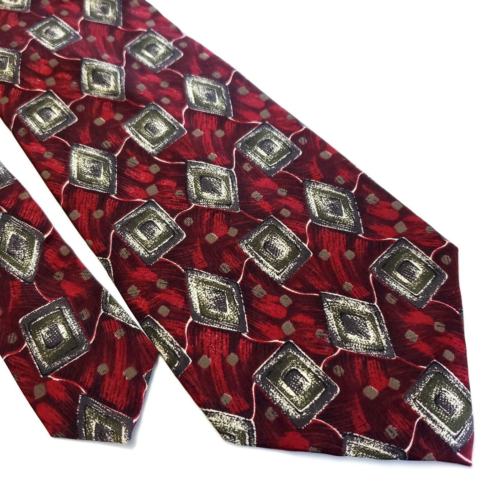 Henry Grethel Henry Grethel Red Tan Abstract Print Short Wide Silk Tie Size ONE SIZE - 1 Thumbnail