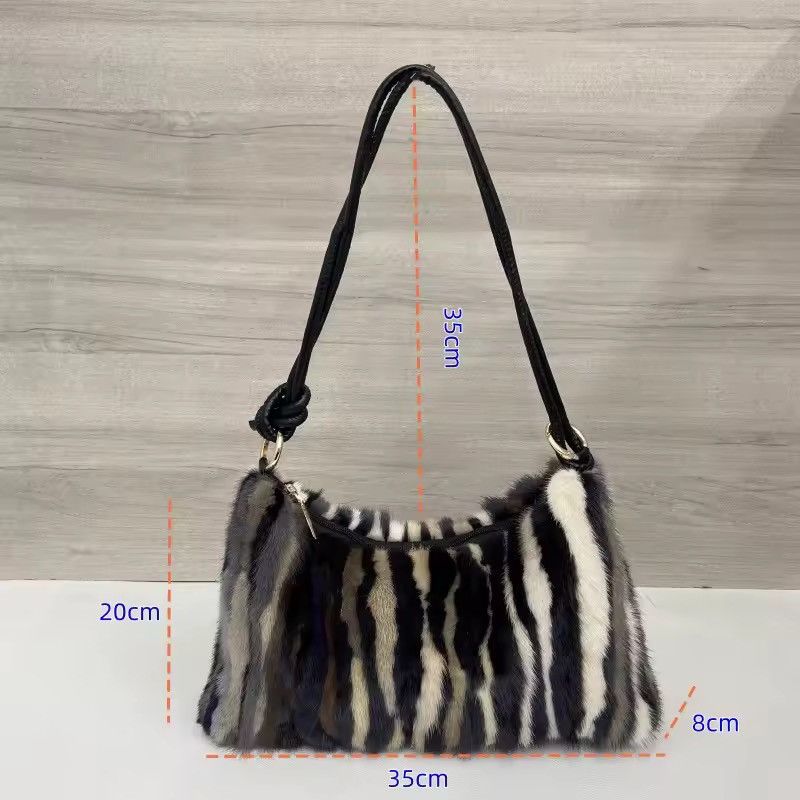 Other Real Mink Fur Genuine Striped Shoulder Bag Size ONE SIZE - 2 Thumbnail