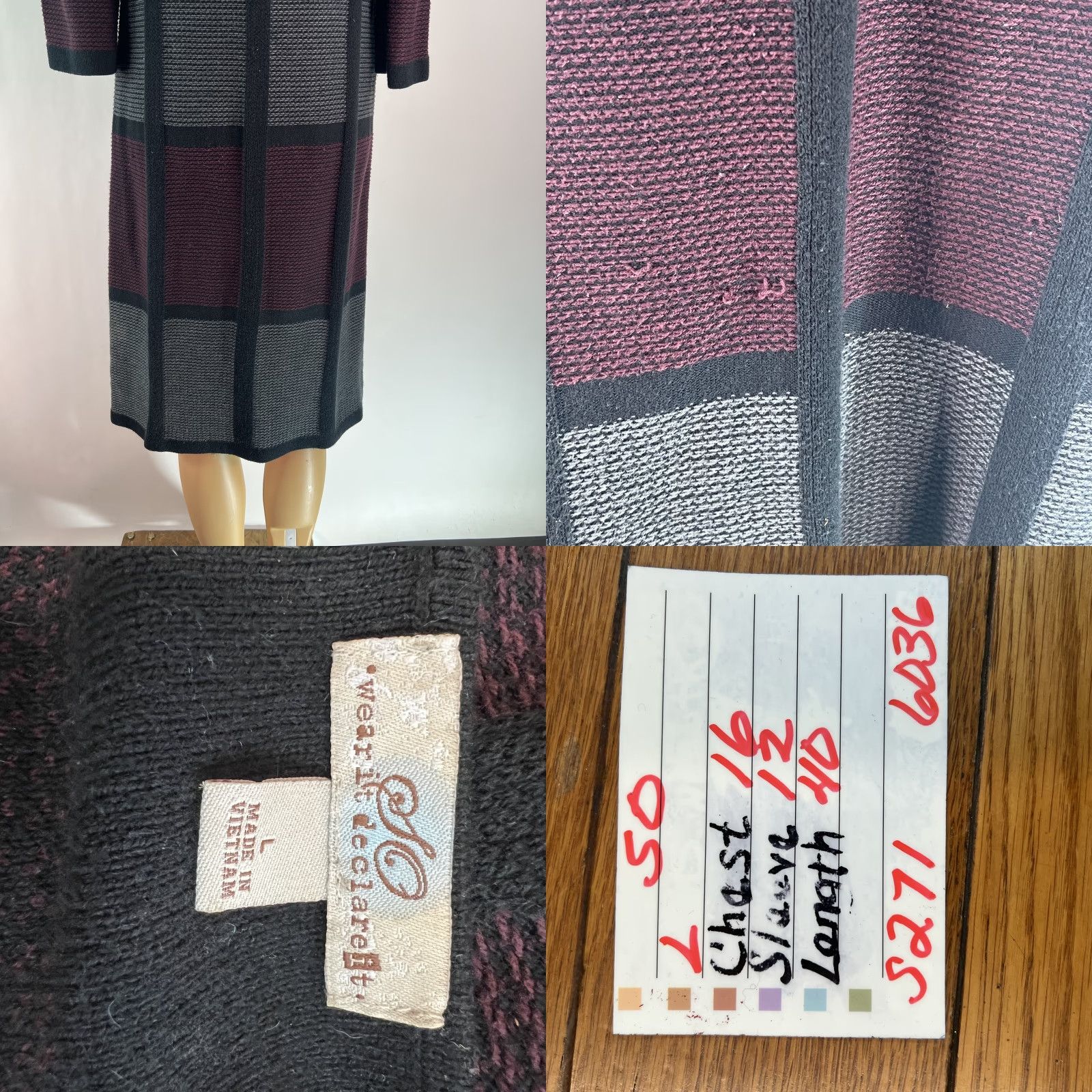 Vintage So Wear It Declare It Womens 3/4 Sleeves Square Neck Burgundy Sweater Dress Sz L Size L / US 10 / IT 46 - 8 Thumbnail
