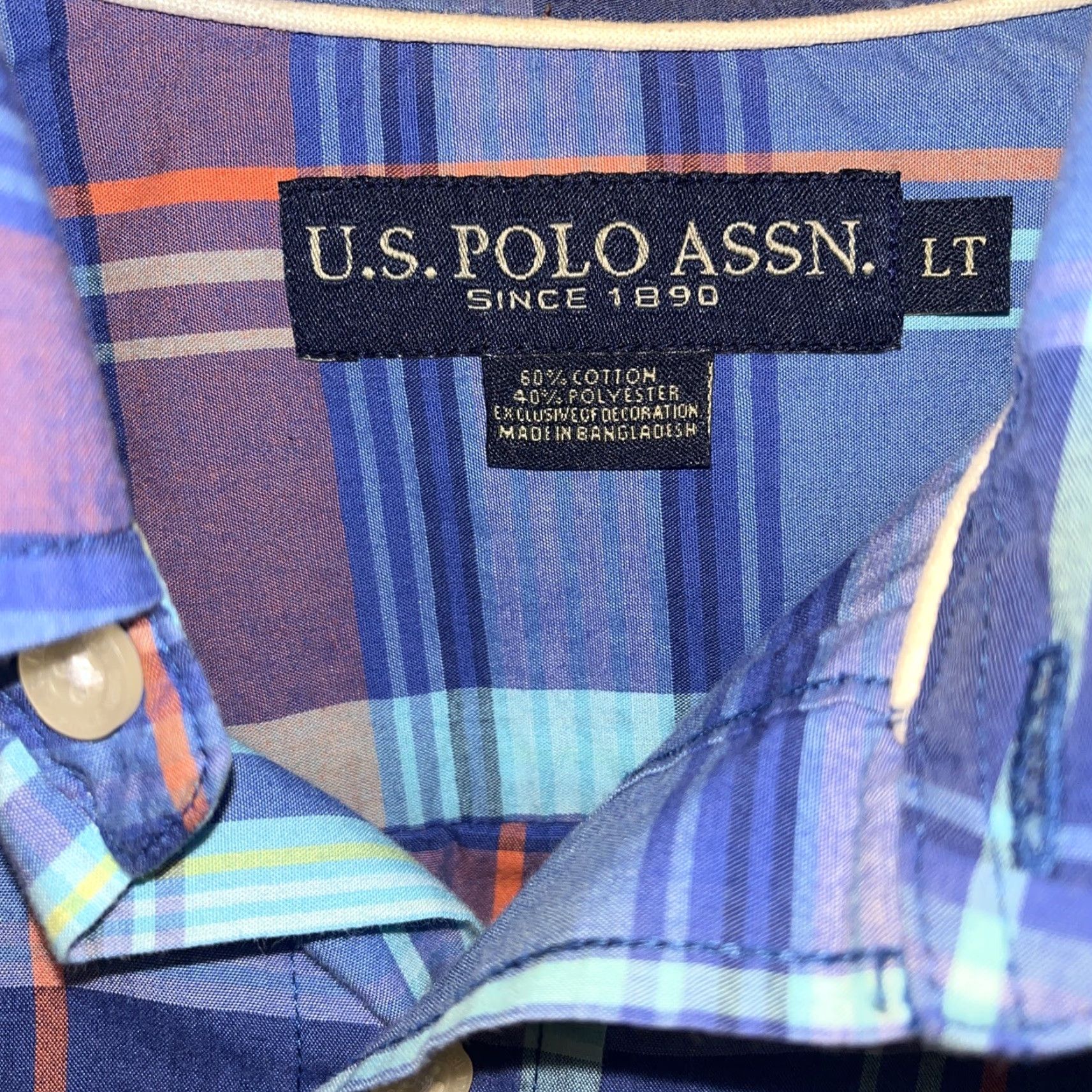 Vintage VINTAGE US Polo Assn. Shirt Men’s Short Sleeve Button-Down Casual Blue Plaid Large Tall Size US L / EU 52-54 / 3 - 3 Thumbnail