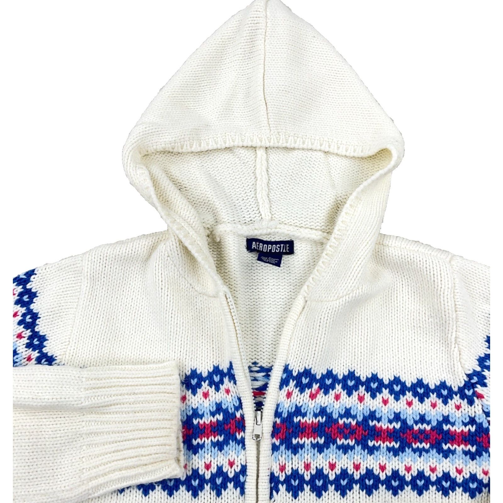 Aeropostale VINTAGE Aeropostale Sweater Cardigan Women Large White Blue Fall Winter Casual Long Sleeve Knit Size L / US 10 / IT 46 - 2 Thumbnail