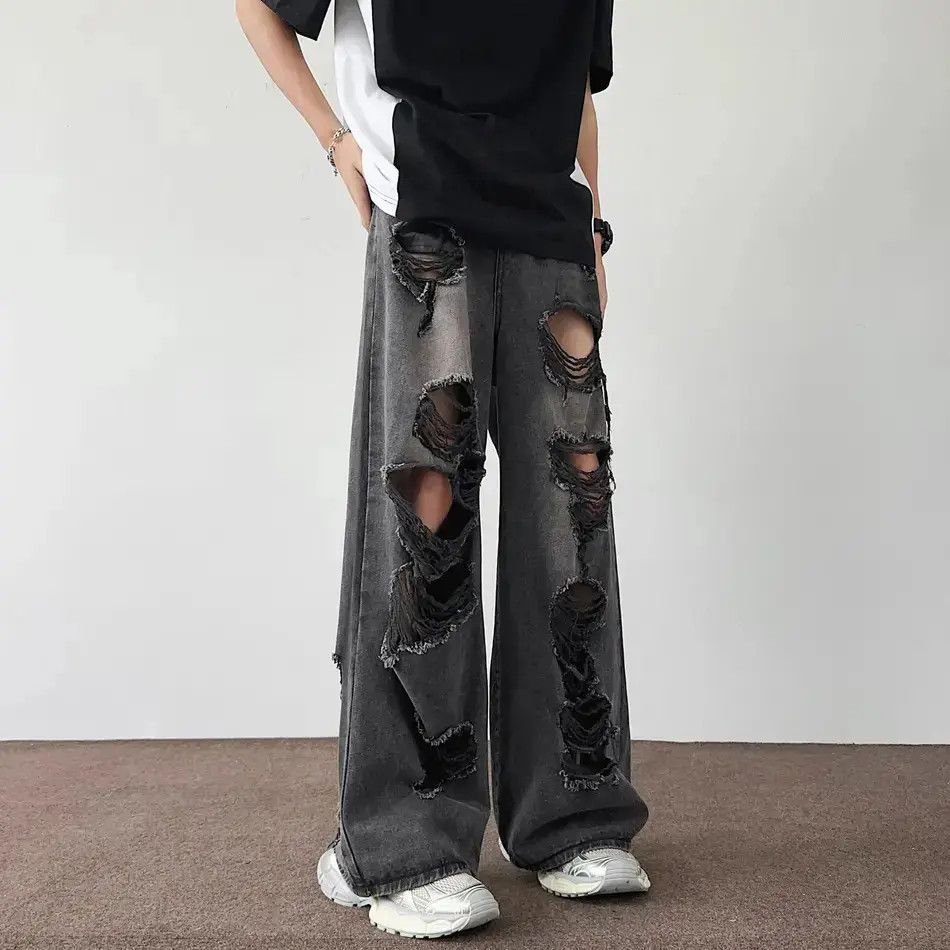 Japanese Brand Retro loose casual wide leg ripped jeans Size US 34 / EU 50 - 3 Thumbnail