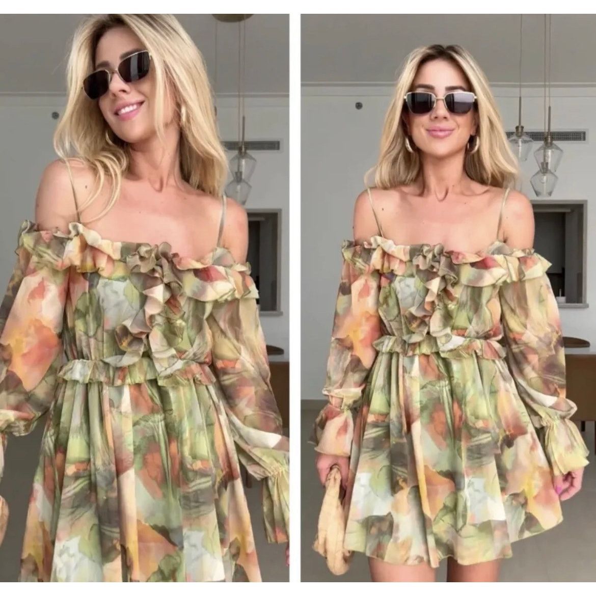 Zara ZARA BLOGGER FAVORITE PRINTED TULLE DRESS GREEN Size S / US 4 / IT 40 - 4 Thumbnail