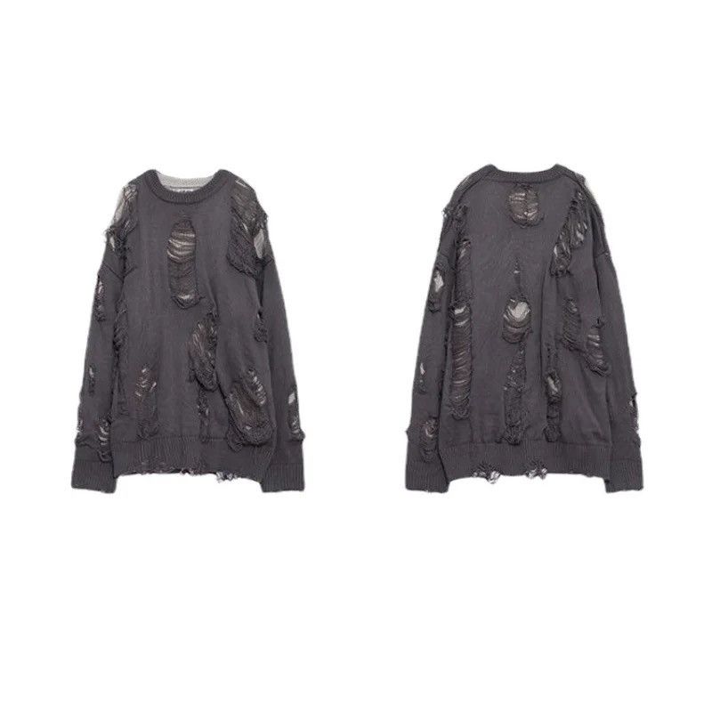 Vintage Gothic Punk Ripped Torn Sweater Knitted Grunge Y2k Pullover Size US M / EU 48-50 / 2 - 2 Thumbnail