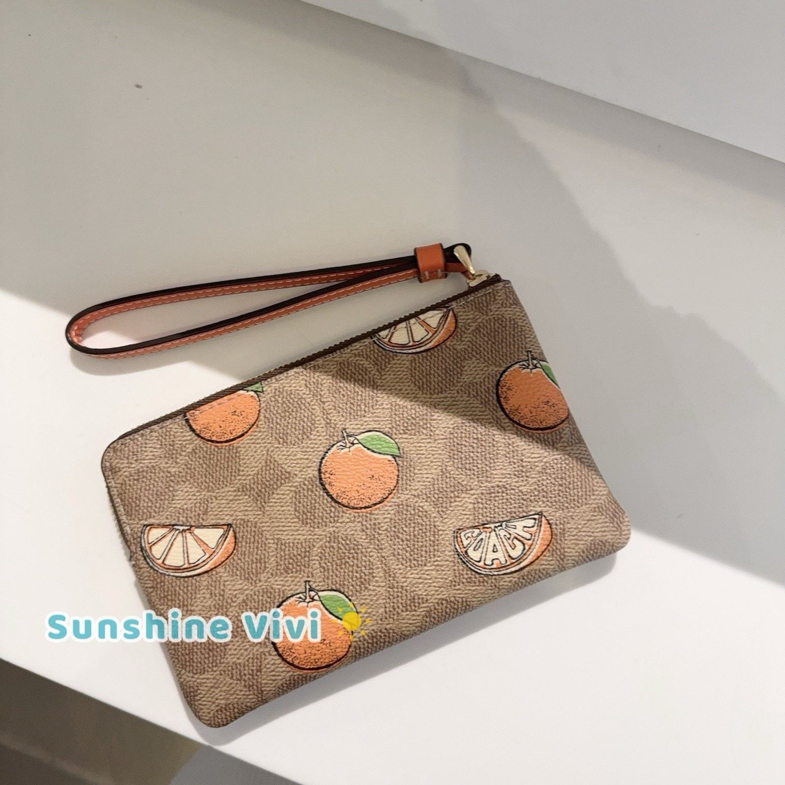 Coach NWT Coach CBB82 Corner Zip Wristlet Signature Canvas Orange Size ONE SIZE - 3 Thumbnail