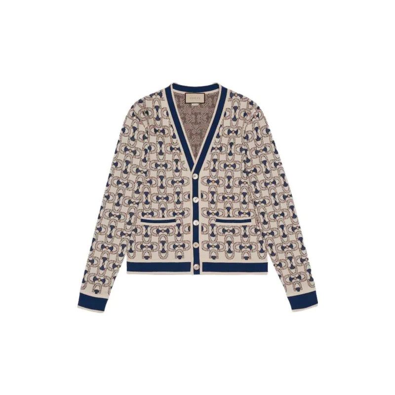 Gucci o1s1wg110225 Horsebit Cotton Jacquard Cardigan Multicolor Size US XXL / EU 58 / 5 - 1 Thumbnail