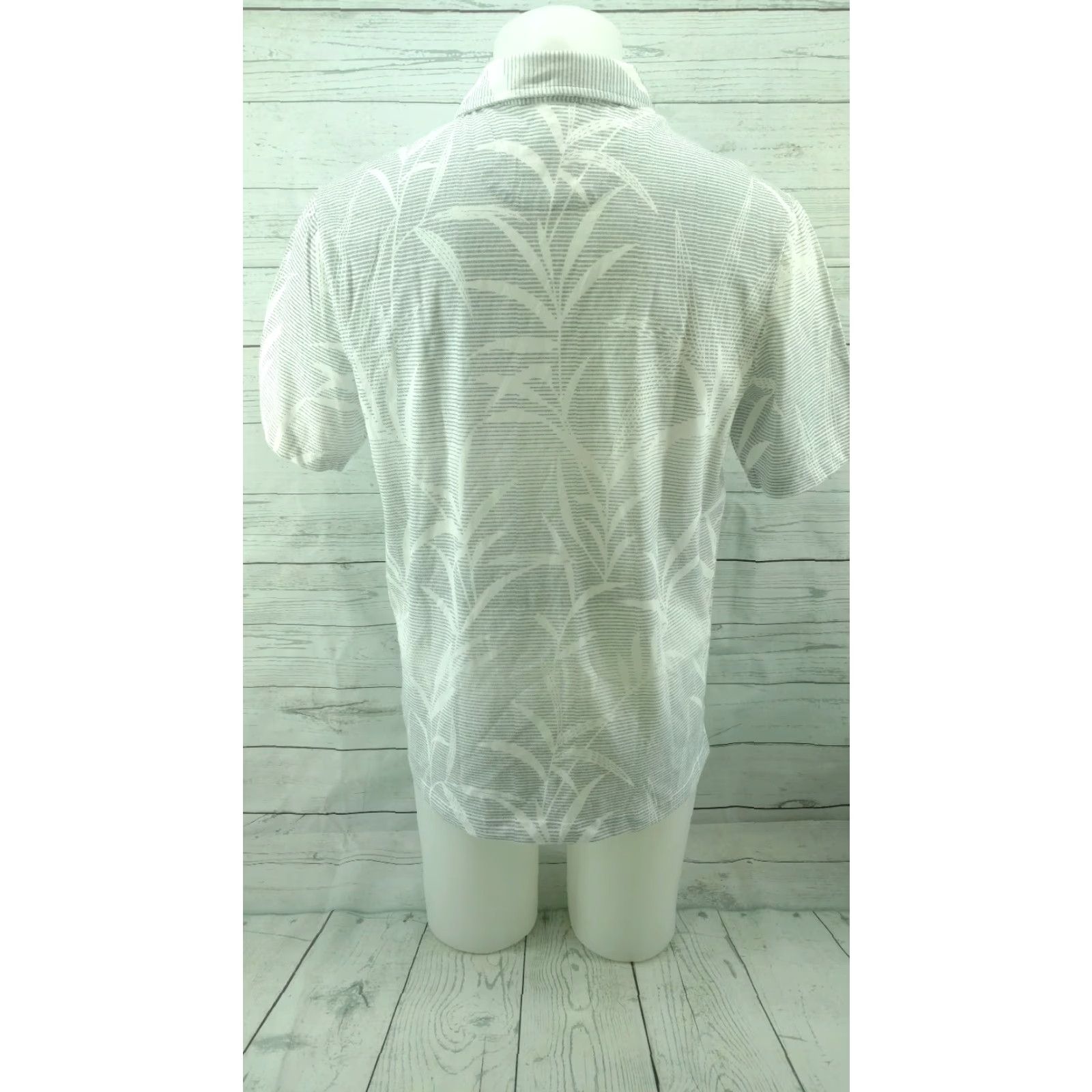 Nat Nast Nat Nast Mens Medium Polo Shirt Short Sleeve White Striped with Leaf Pattern Size US M / EU 48-50 / 2 - 5 Thumbnail