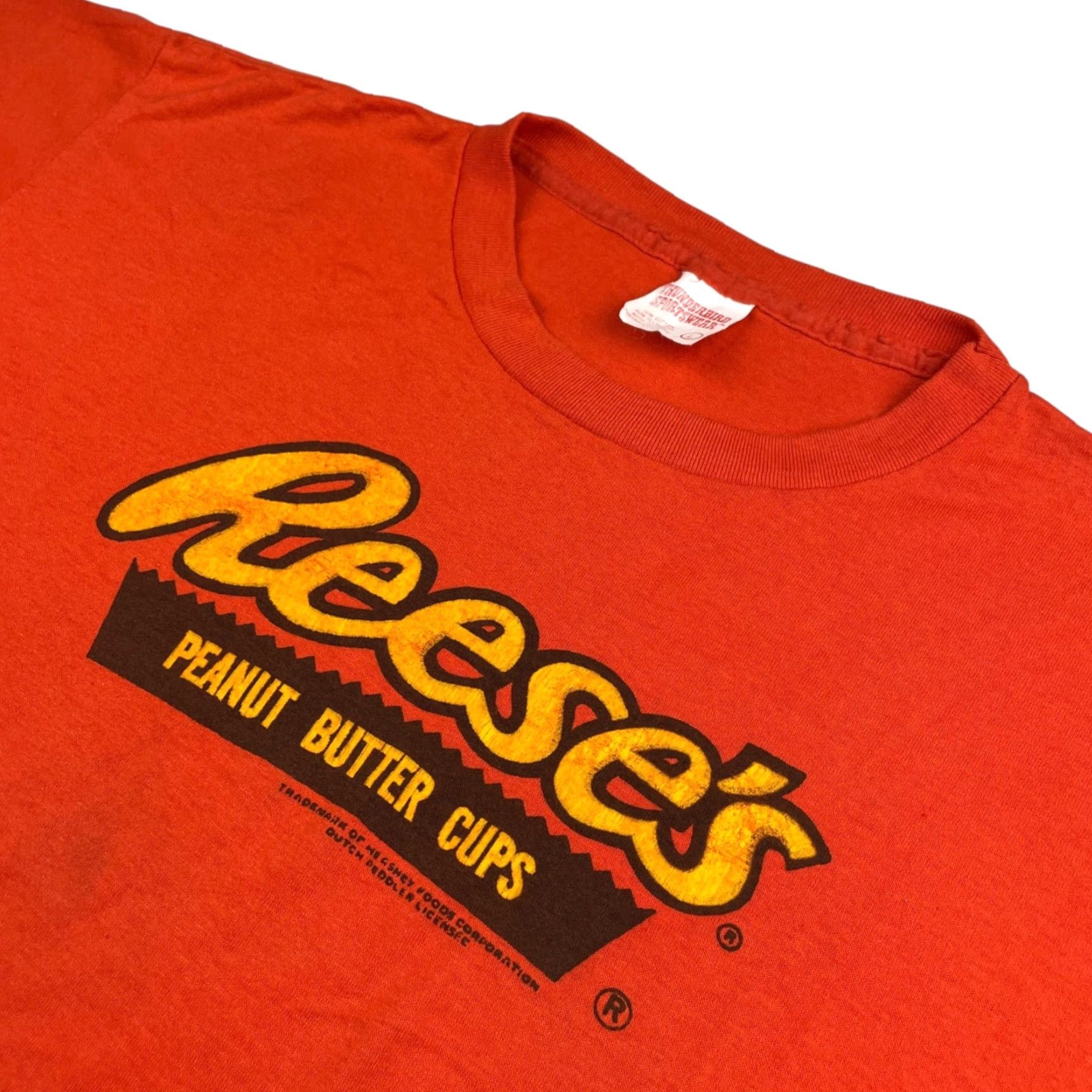 Peanuts VINTAGE Reese's Peanut Butter Cups T-Shirt Orange Large Men VTG USA Thunderbird Sportswear Short Sleeve Cotton/Polyester Single Stitch Graphic Front Size US L / EU 52-54 / 3 - 2 Thumbnail