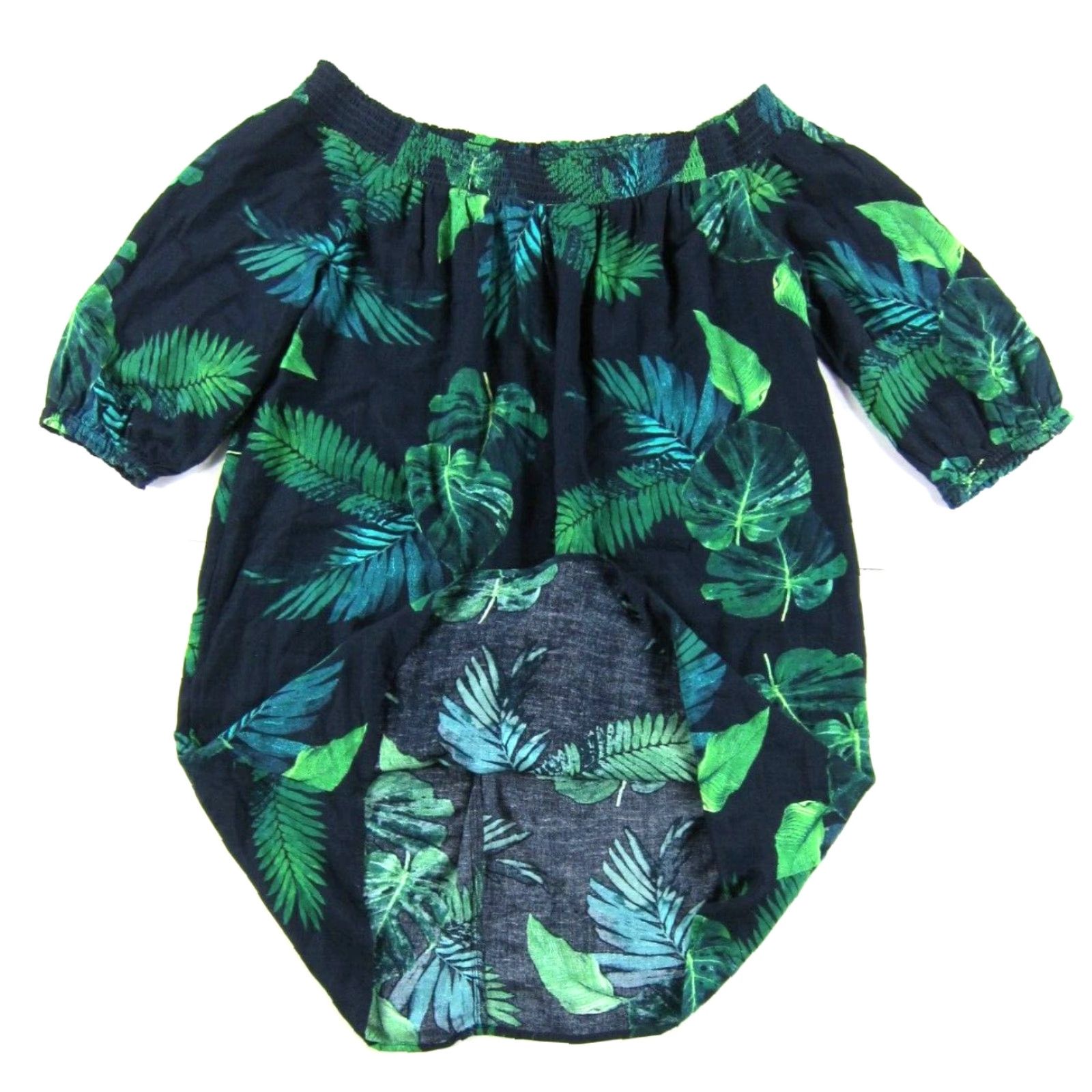 VINTAGE Old Navy Cotton Rayon Blue Green Floral Short Sleeve Tunic Shift  Dress XL