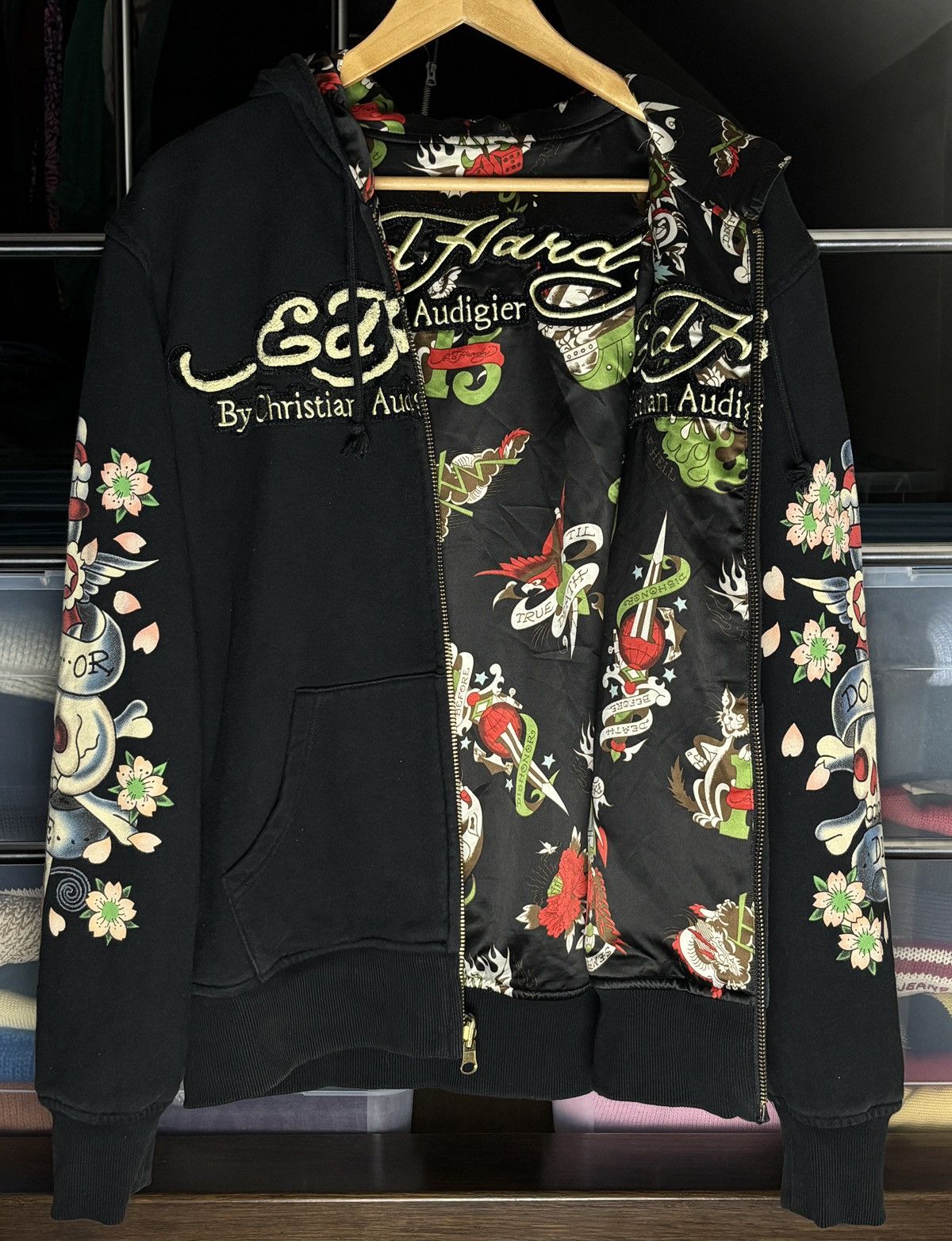 Ed Hardy Ed Hardy By Christian Audigier reversible „Do Or Die” Hoodie Size US L / EU 52-54 / 3 - 5 Thumbnail