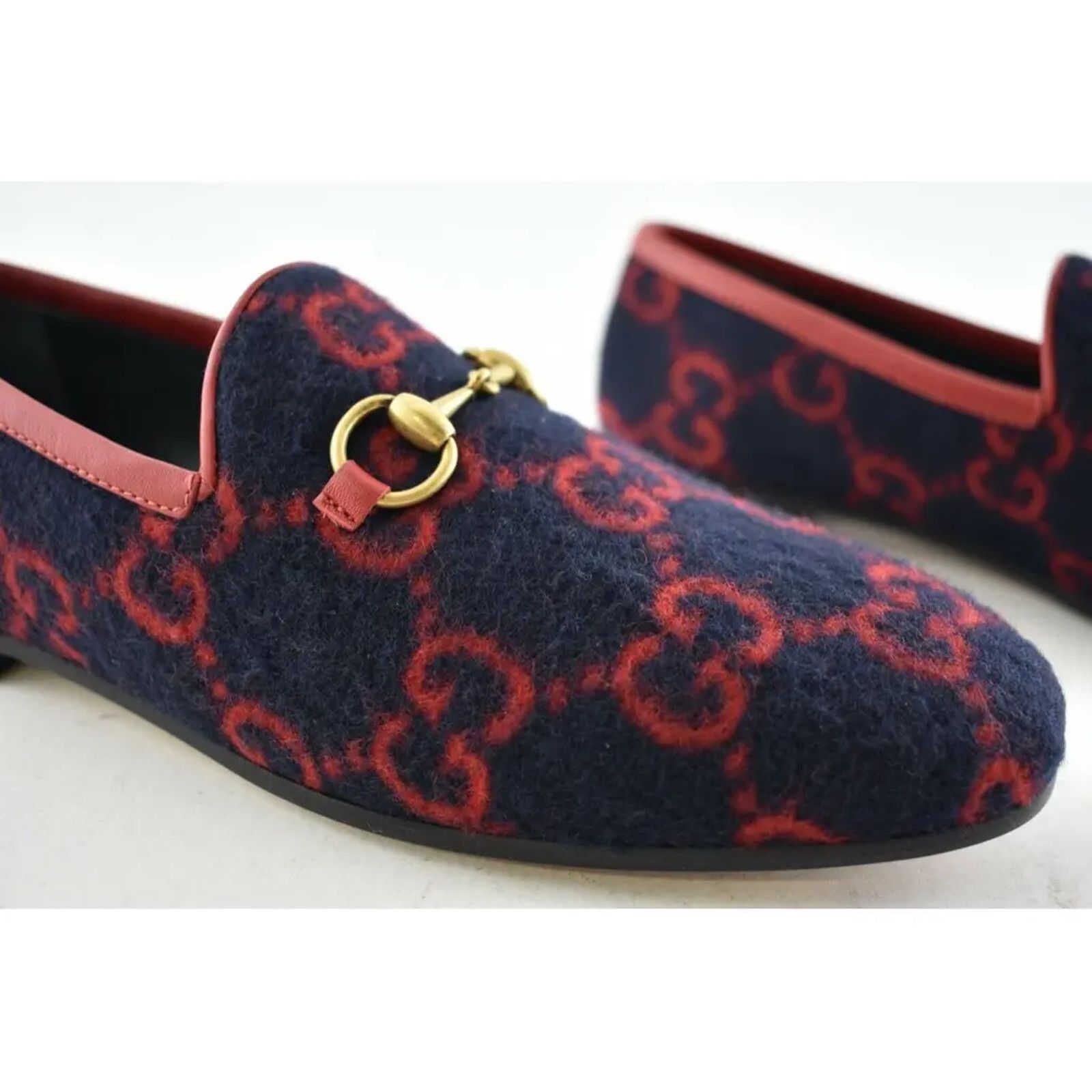 Gucci Gucci New Jordaan Wool Blue Red GG Logo Horsebit Size US 8 / IT 38 - 6 Thumbnail