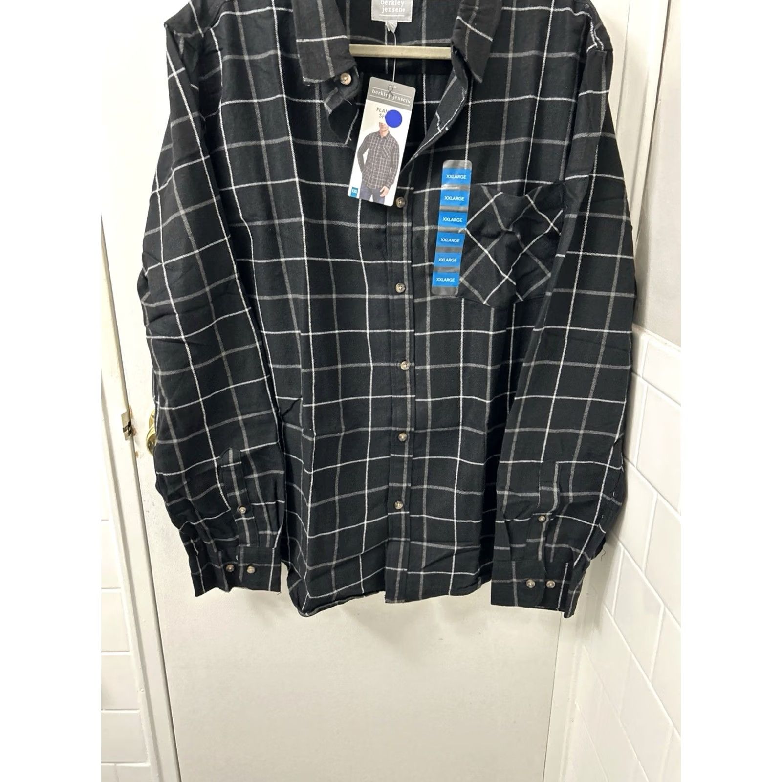 Vintage Berkley Jensen Flannel Shirt Mens 2XL Black Windowpane Plaid Button Down L/S NWT Size US XXL / EU 58 / 5 - 5 Thumbnail