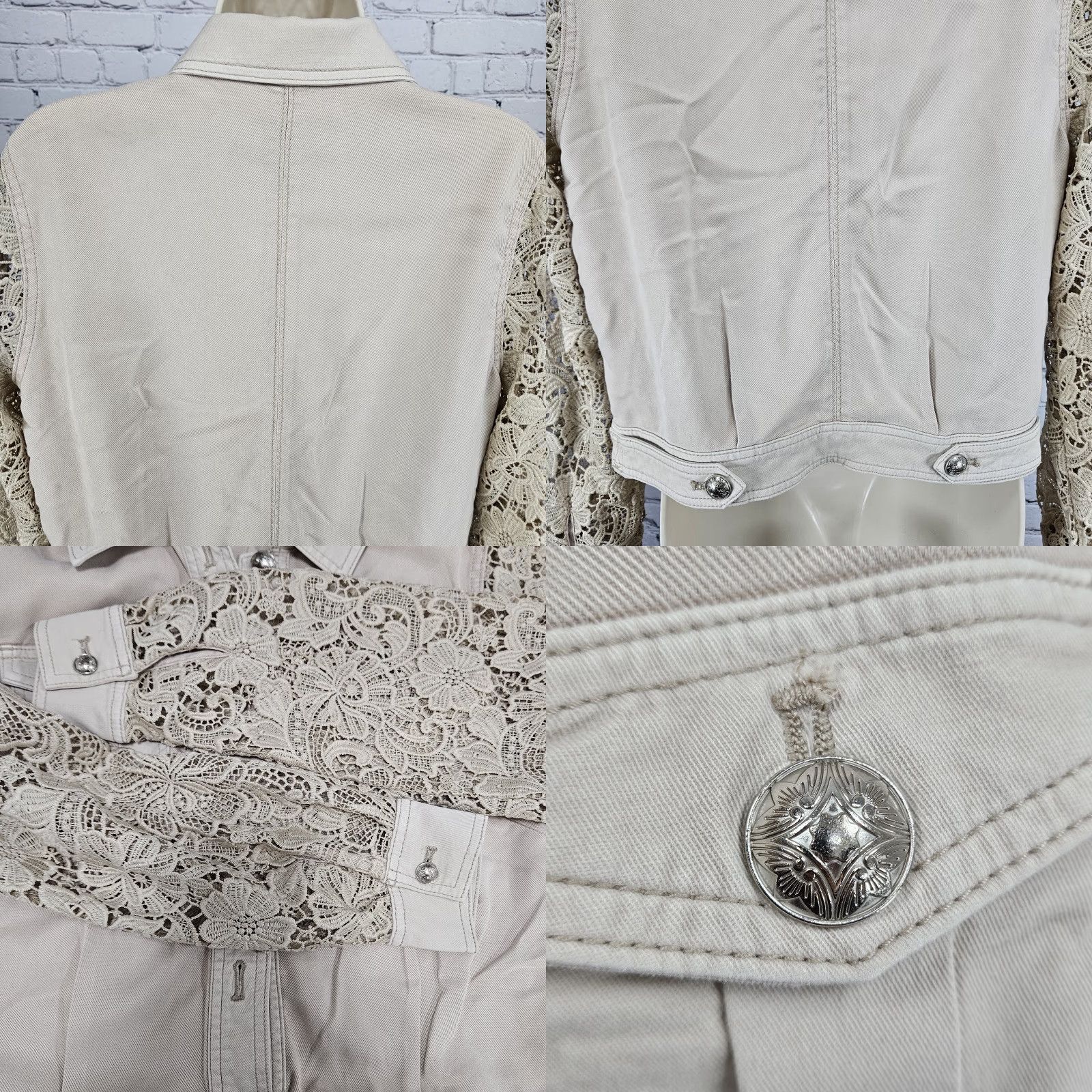 White House Black Market White House Black Market Beige Lace Long Sleeve Buttoned Utililty Jacket 10 Womens Size L / US 10 / IT 46 - 8 Thumbnail