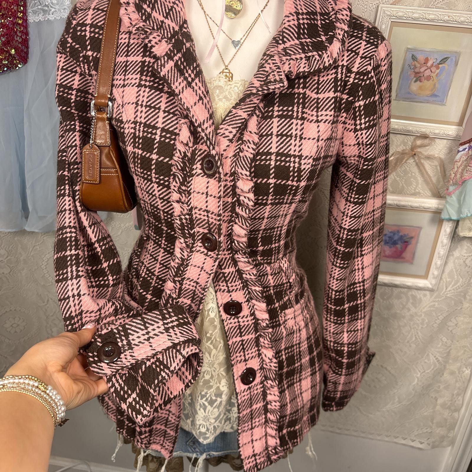 Other y2k pink and brown ruffle plaid jacket Size M / US 6-8 / IT 42-44 - 3 Thumbnail