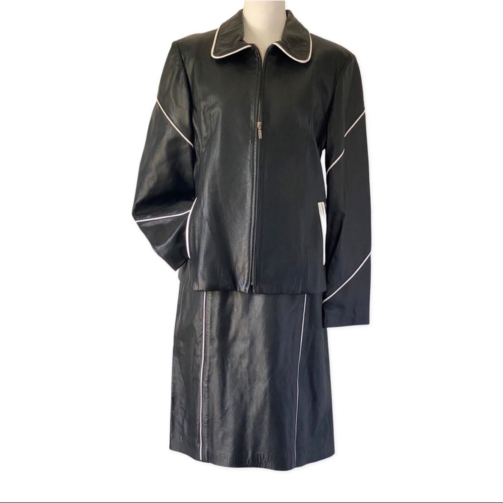 DC Vintage DC Collection Black Leather Skirt Suit Set Size L / US 10 / IT 46 - 2 Thumbnail