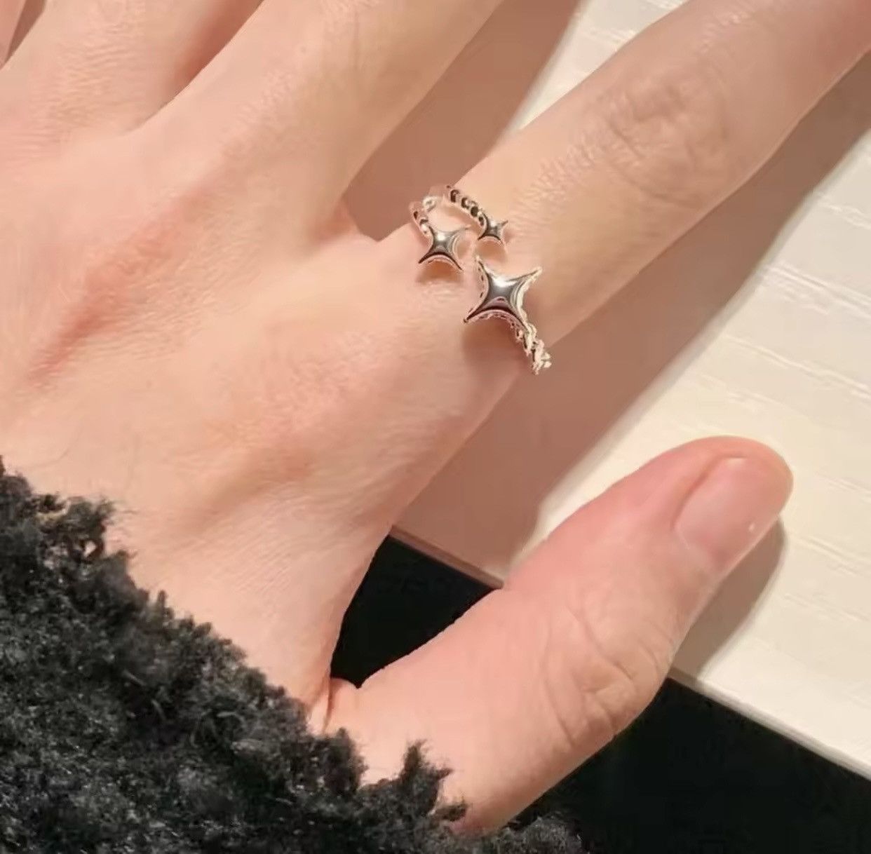 Jewelry Silver Color Four Pointed Star Rings Size ONE SIZE - 4 Thumbnail