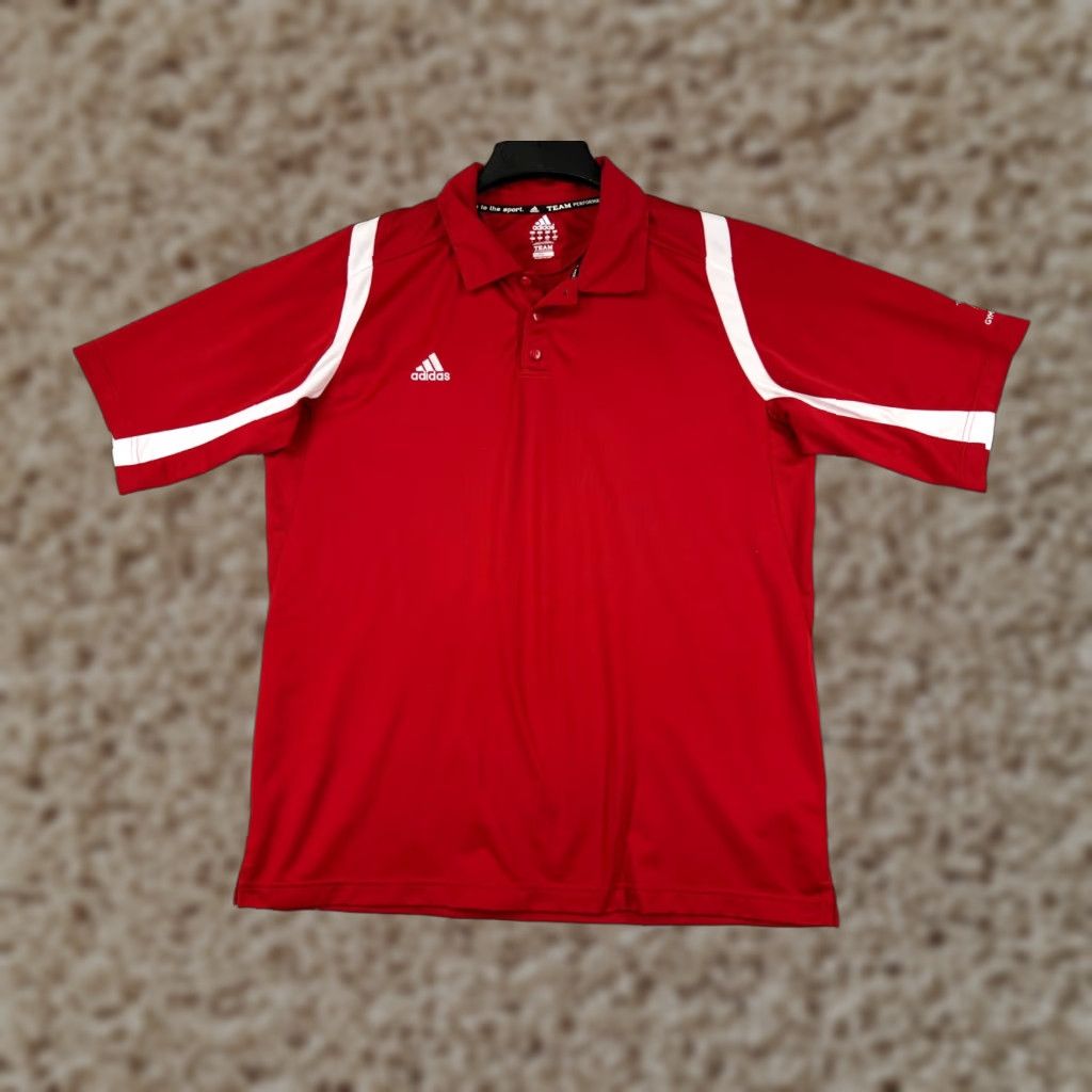 Adidas Adidas Polo Shirt Mens Large Red White Golf Golfer 100% Polyester Team Polo shirt Men Large Red White Golf Apparel Size US L / EU 52-54 / 3 - 1 Thumbnail