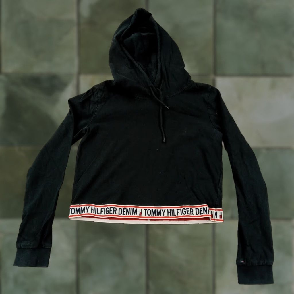Tommy Hilfiger Tommy Hilfiger Hoodie Womens Extra Small XS Black Cropped Crop Sweatshirt Logo Size XS / US 0-2 / IT 36-38 - 1 Thumbnail