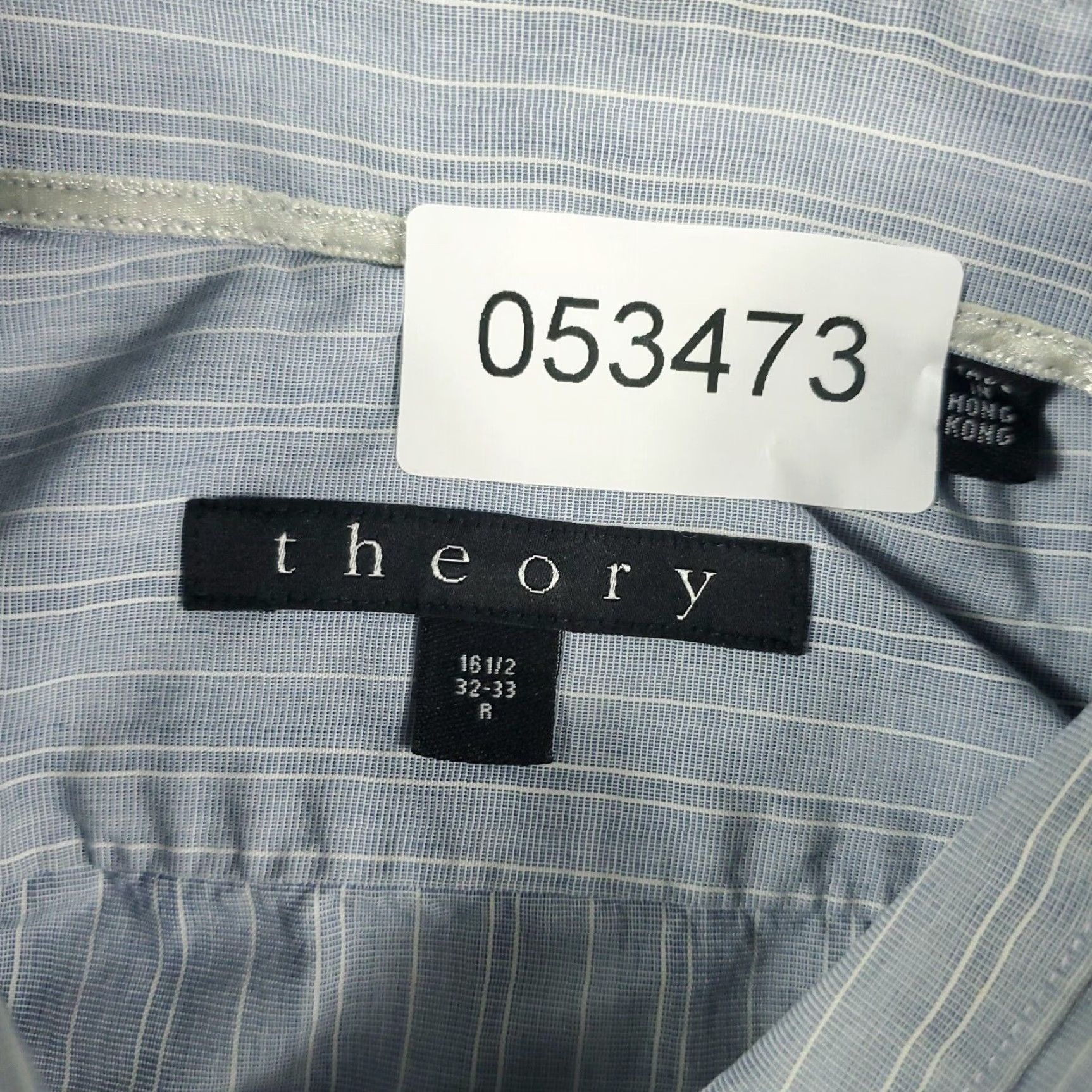 Theory Theory Blue Striped Dress Shirt Mens Size 16.5 Long Sleeve Cotton Classic Modern Size 42R - 7 Thumbnail