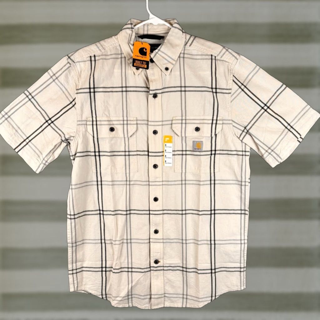 Carhartt Carhartt Shirt Mens Small Short Sleeve Plaid Loose Fit 106140 W03 Ivory Cotton Button-Up Casual Workwear 42 in Chest Size US S / EU 44-46 / 1 - 1 Thumbnail