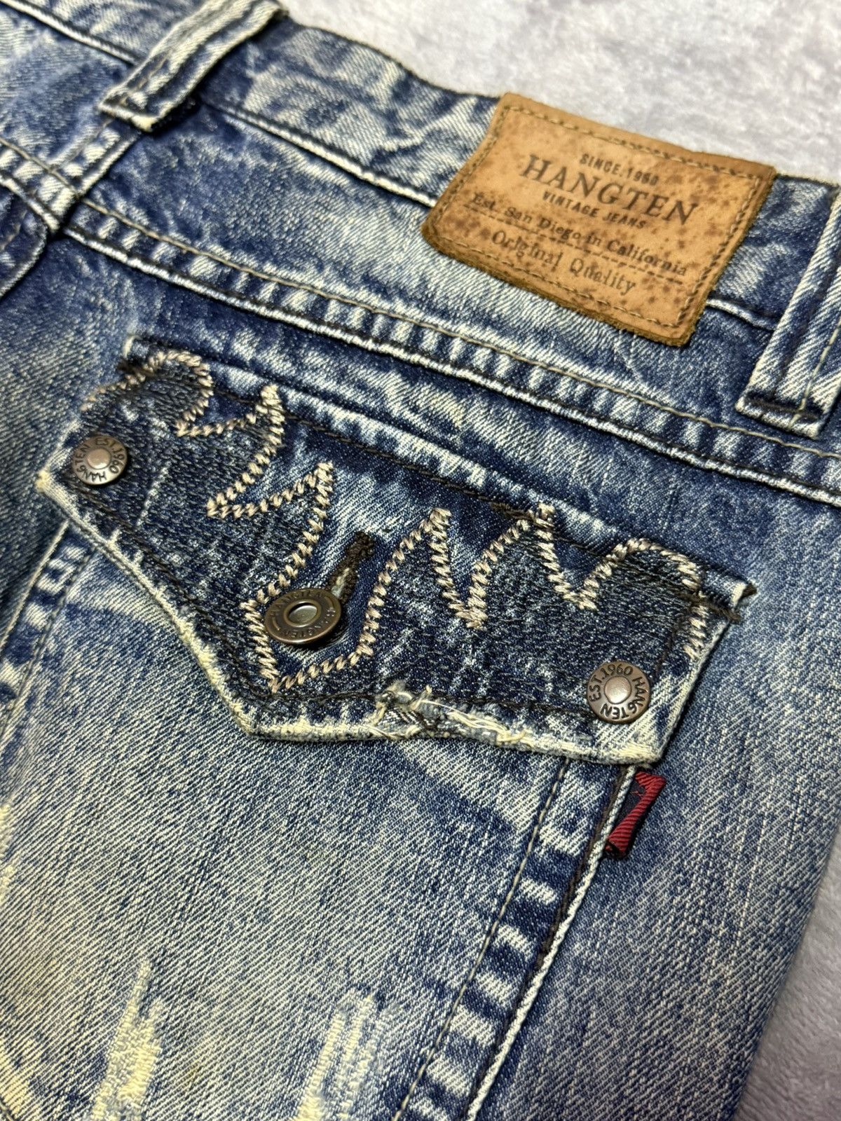 Japanese Brand Hang Ten Tribal Pocket Mud Wash Wide Leg Flared Jeans Size US 30 / EU 46 - 19 Thumbnail