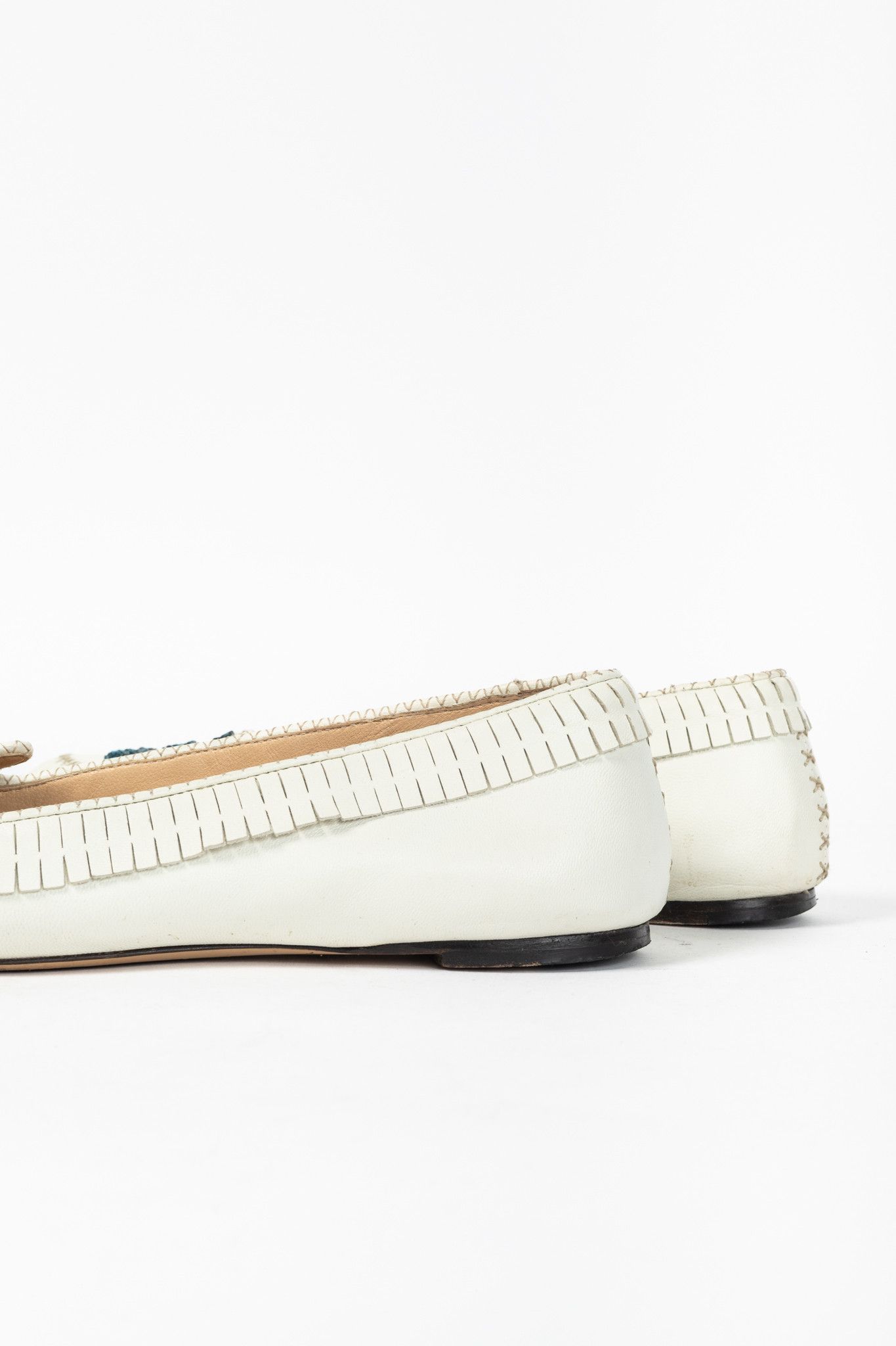 Charlotte Olympia Charlotte Olympia Kitty White Leather Beaded Fringe Flats Size US 7 / IT 37 - 9 Thumbnail