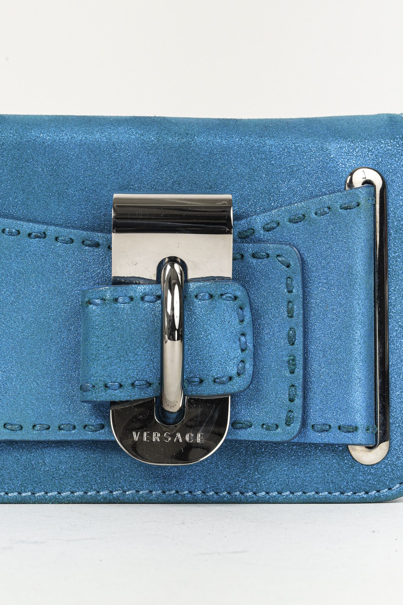 Versace Versace Metallic Aqua Blue Leather Clutch Size ONE SIZE - 8 Thumbnail