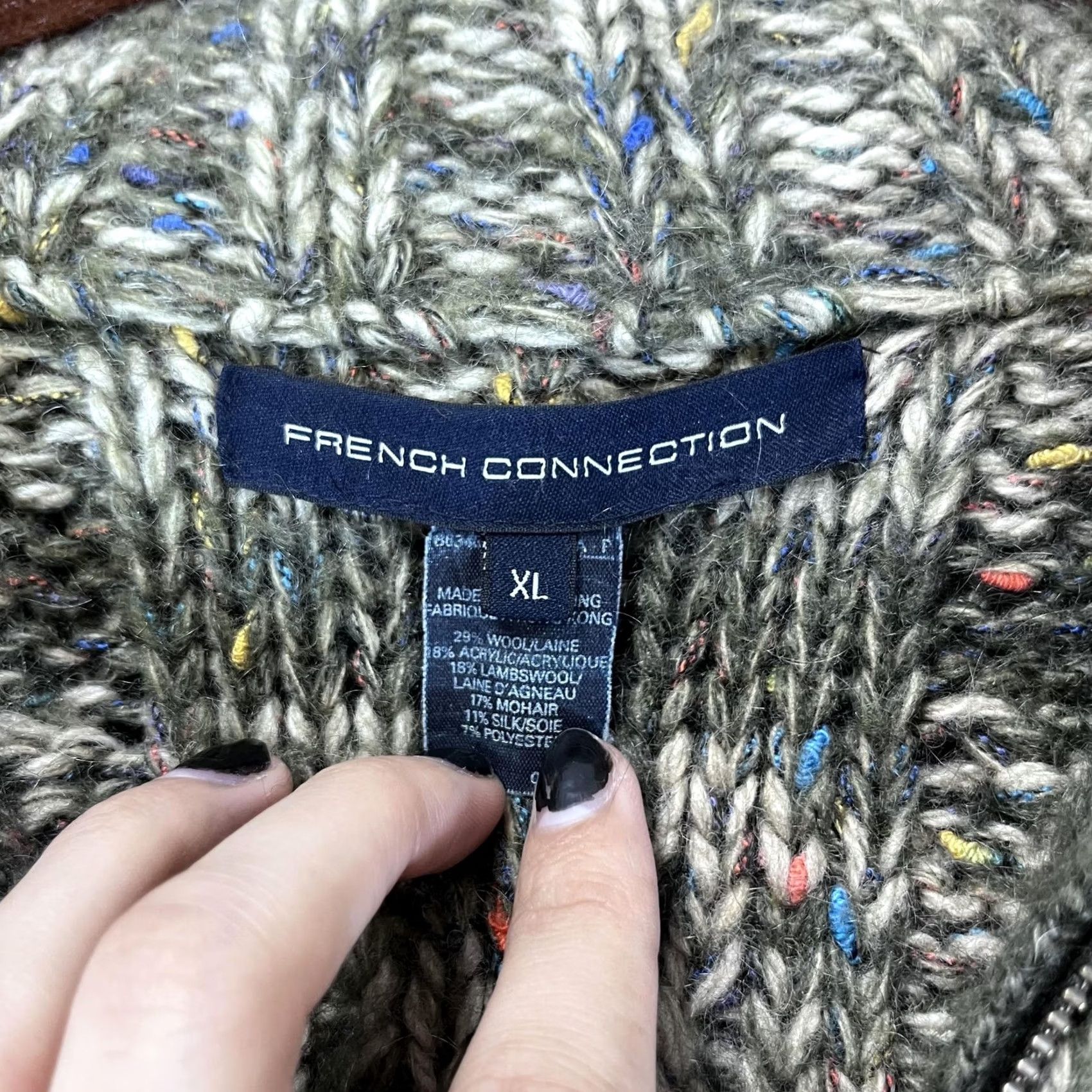 French Connection VINTAGE French Connection Sweater Mens XL Green Marled Zip Up Wool Blend Mohair Pullover Size US XL / EU 56 / 4 - 2 Thumbnail