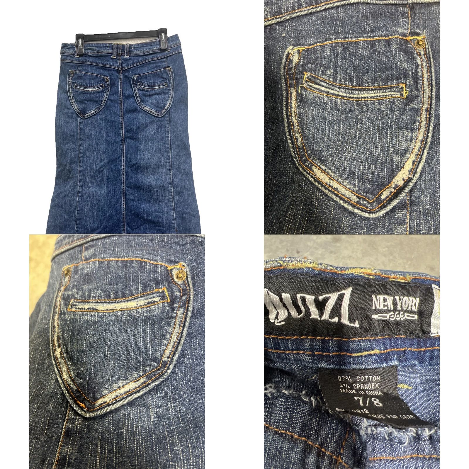 Denime Quizz New York Dark Denim Midi Stretch Skirt Women 7/8 Blue Zipper Button Casual Vintage? Size 28" / US 6 / IT 42 - 9 Thumbnail