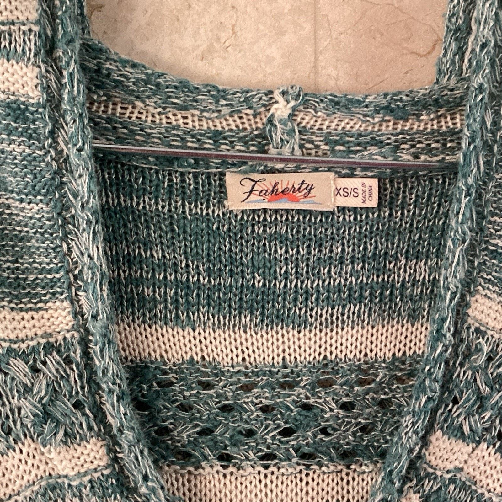 Faherty Faherty Hoodie Sweater XS/S Blue Teal Stripe, Linen Bamboo Size XS / US 0-2 / IT 36-38 - 2 Thumbnail
