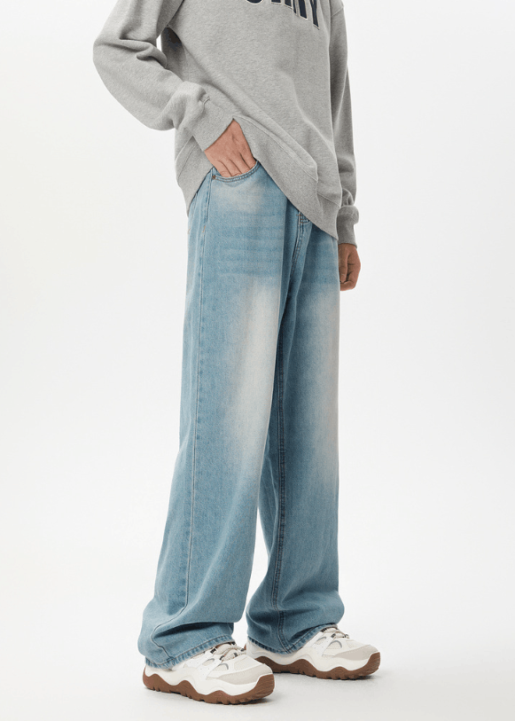 Japanese Brand × Jean High street washed distressed men's cleanfit wide-leg jeans Size US 32 / EU 48 - 4 Thumbnail