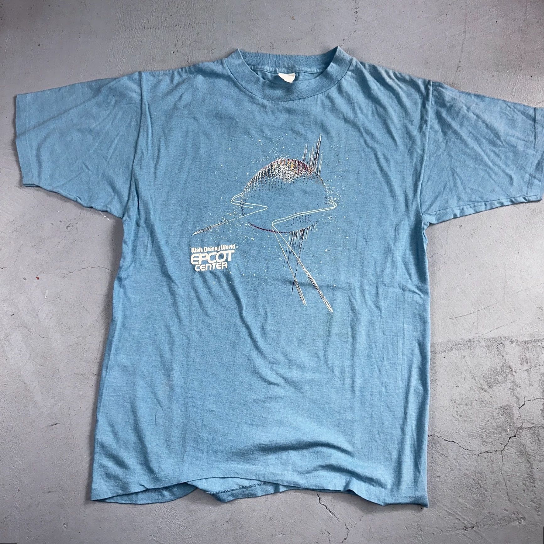 Disney VINTAGE Disney World Epcot Center 1980s T Shirt Rare Blue Single Stitch Mickey Earth Men M Blue Graphic Print Shirt 80s Disney Mens Size US M / EU 48-50 / 2 - 6 Thumbnail