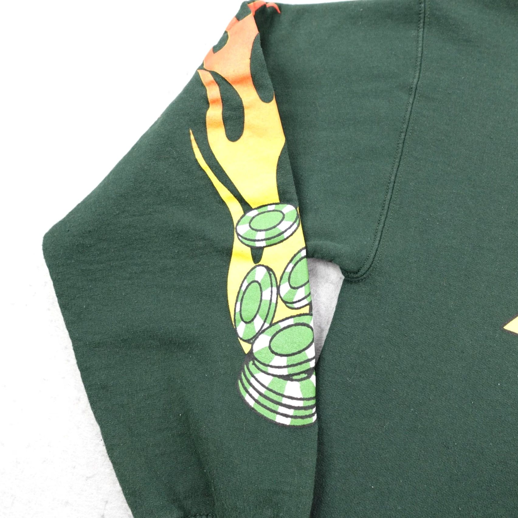 Broken Promises Co. Broken Promises Hoodie Mens Medium Green Full Zip Graphic Print Casino Poker Flames Size US M / EU 48-50 / 2 - 4 Thumbnail