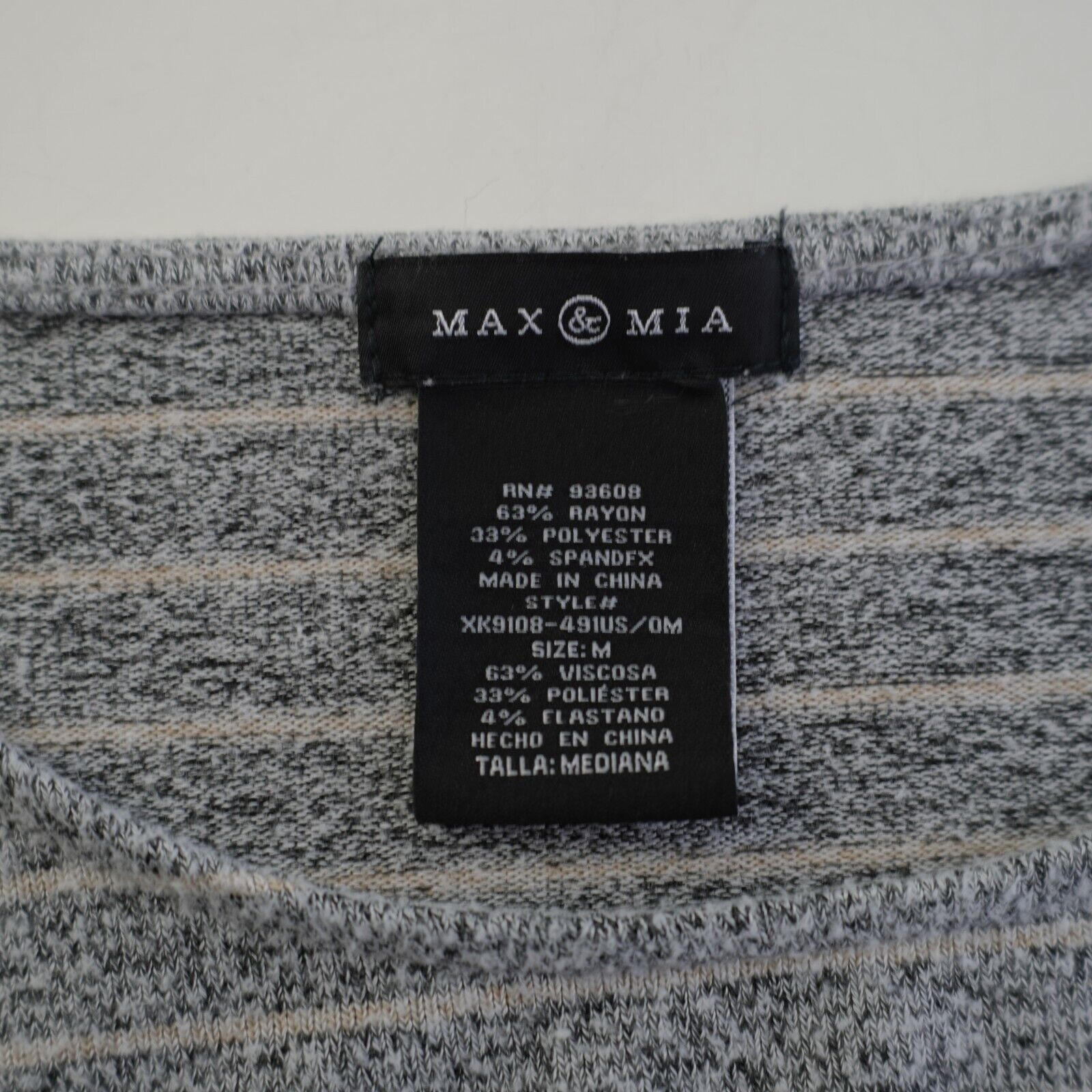 Designer Max & Mia Gray Striped Scoop Neck Front Scrunch Wrap Sweater Size M / US 6-8 / IT 42-44 - 7 Thumbnail