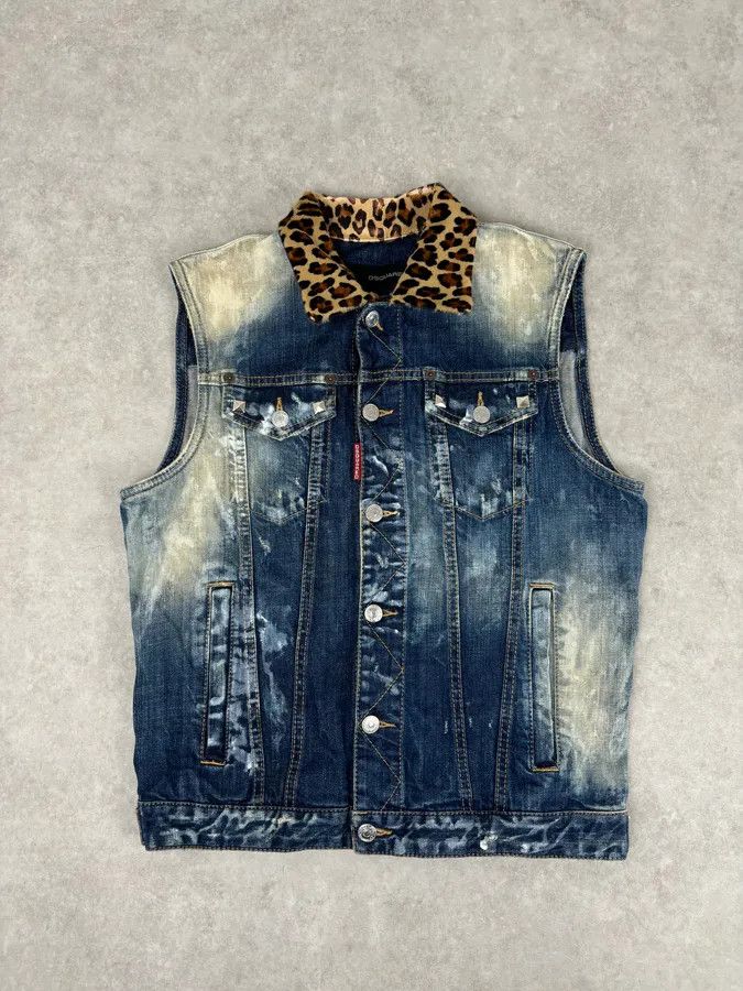 Dsquared2 SS2013 Dsquared2 Blue Distressed Leopard Collar Denim Vest Size US M / EU 48-50 / 2 - 1 Thumbnail