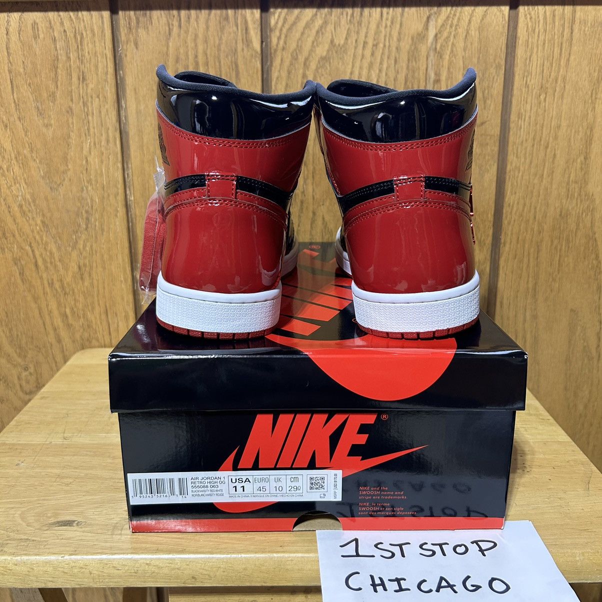 Designer × Jordan Brand × Nike Nike Air Jordan 1 Retro High Patent Leather Bred Size 11 NEW Size US 11 / EU 44 - 3 Thumbnail