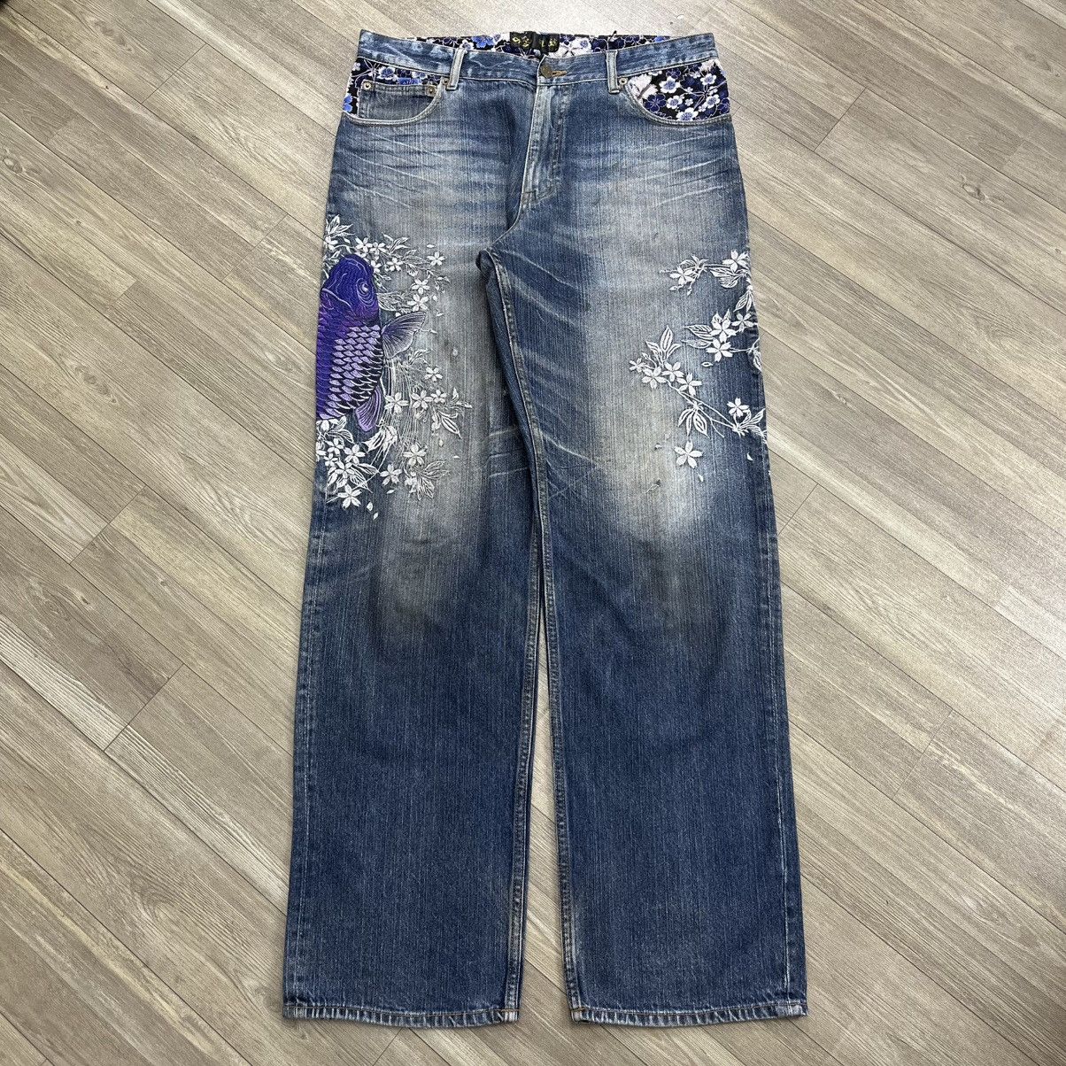 Karakuri Tamashii Y2K Karakuri Tamashii Koi Flowers Embroidered Ed kardy Jeans Size US 30 / EU 46 - 2 Thumbnail
