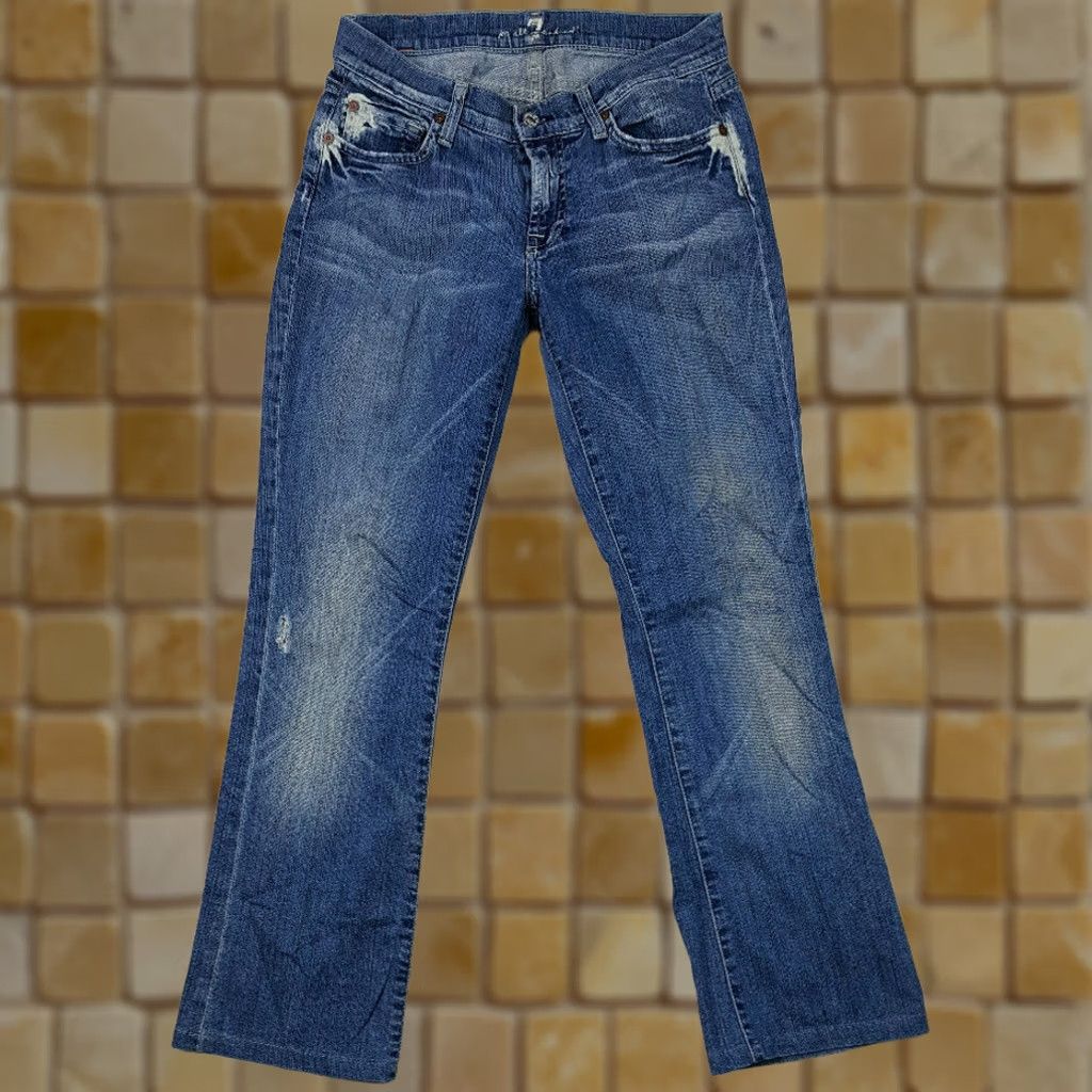 7 For All Mankind VINTAGE 7 For All Mankind Women's Low Rise Boot Jeans Distressed 29 Blue 90s Retro Y2K Fashion Mens? Size 29" - 1 Thumbnail